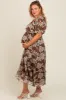Brown Floral Chiffon Ruffle Hem Maternity Plus Midi Dress sold by Pinkblush