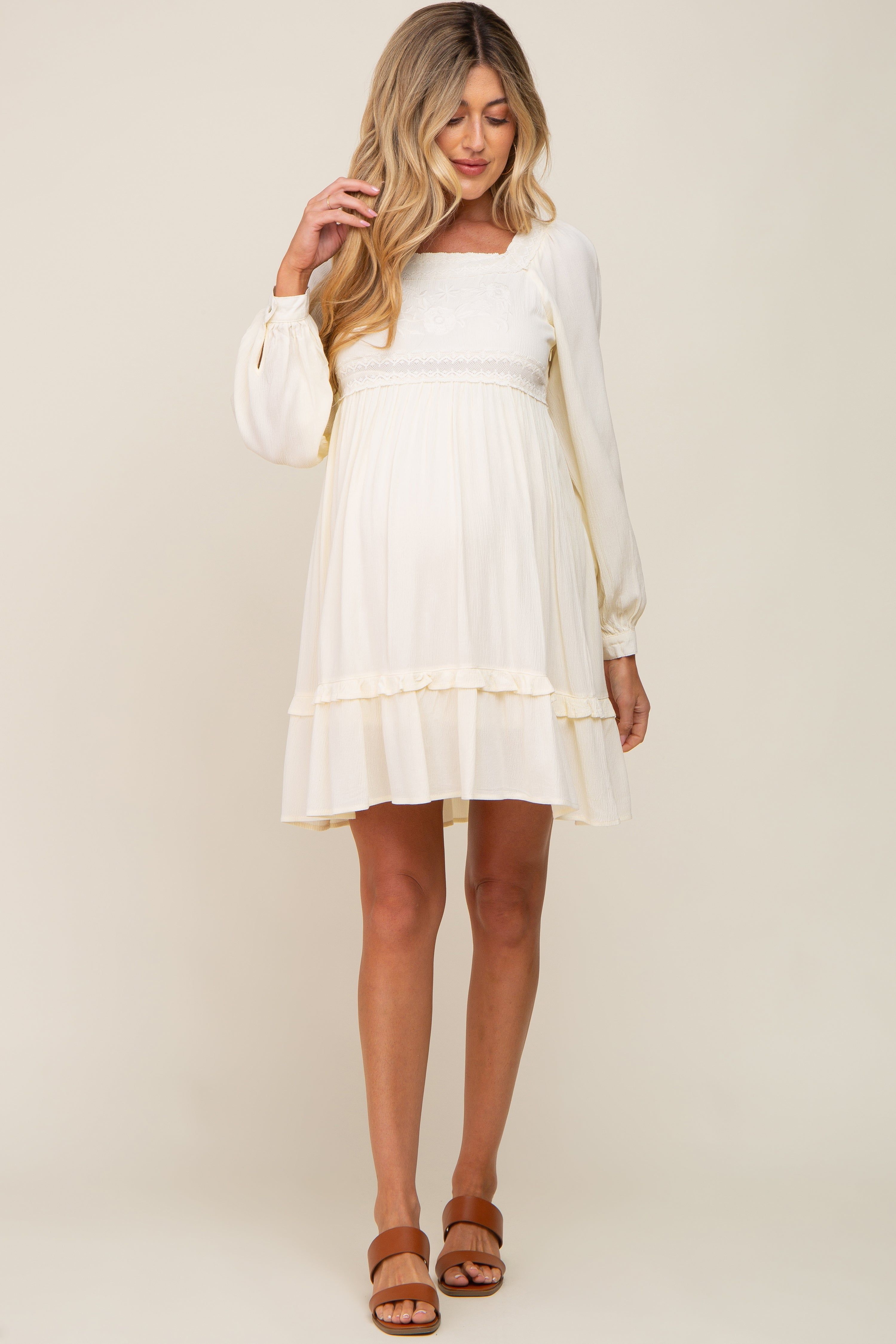 Cream Lace Embroidered Square Neck Maternity Dress sold by Pinkblush product image thumbnail 5