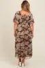 Brown Floral Chiffon Ruffle Hem Maternity Plus Midi Dress sold by Pinkblush