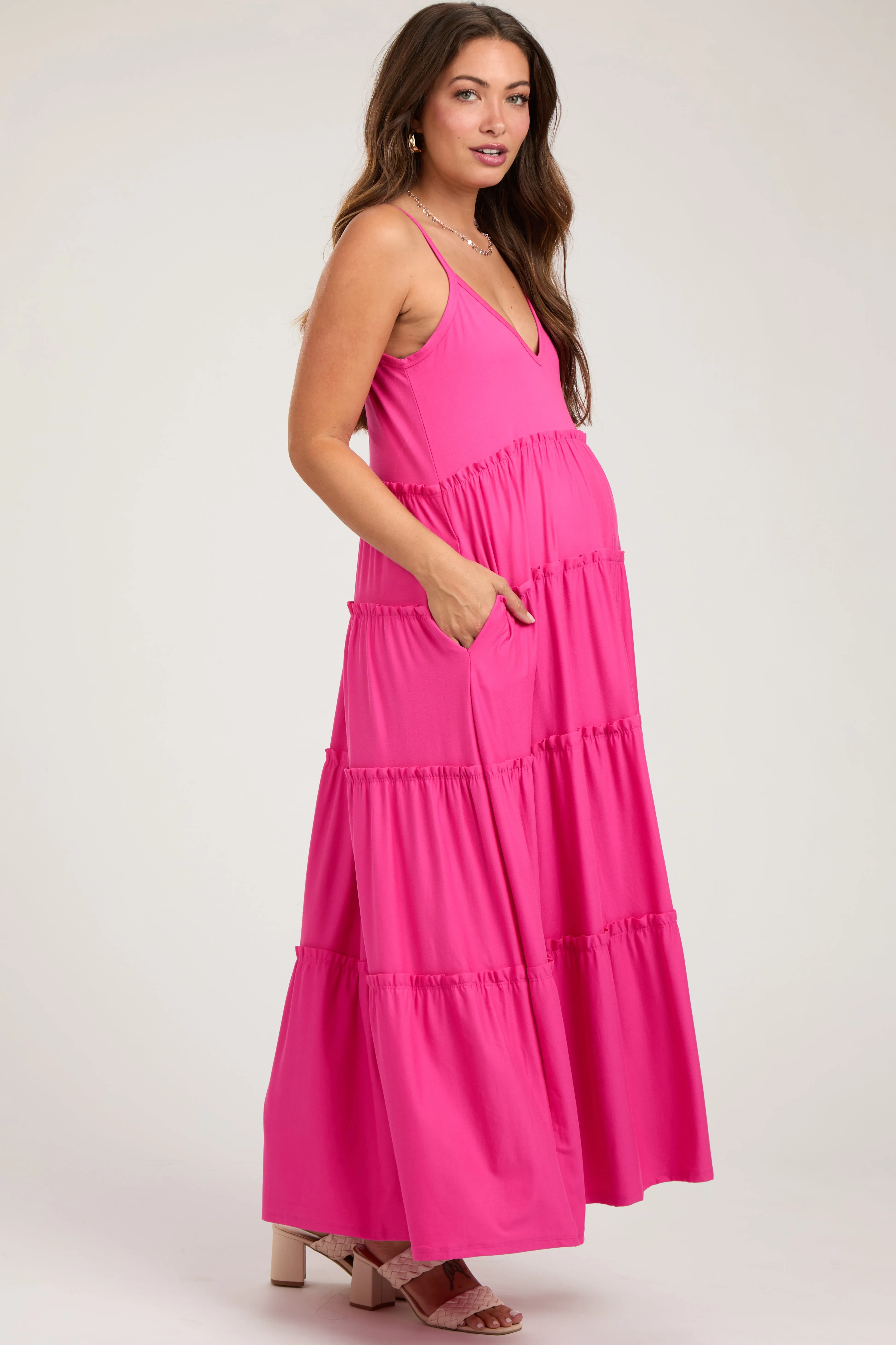 Fuchsia Tiered Sleeveless Maternity Maxi Dress sold by Pinkblush product image thumbnail 2