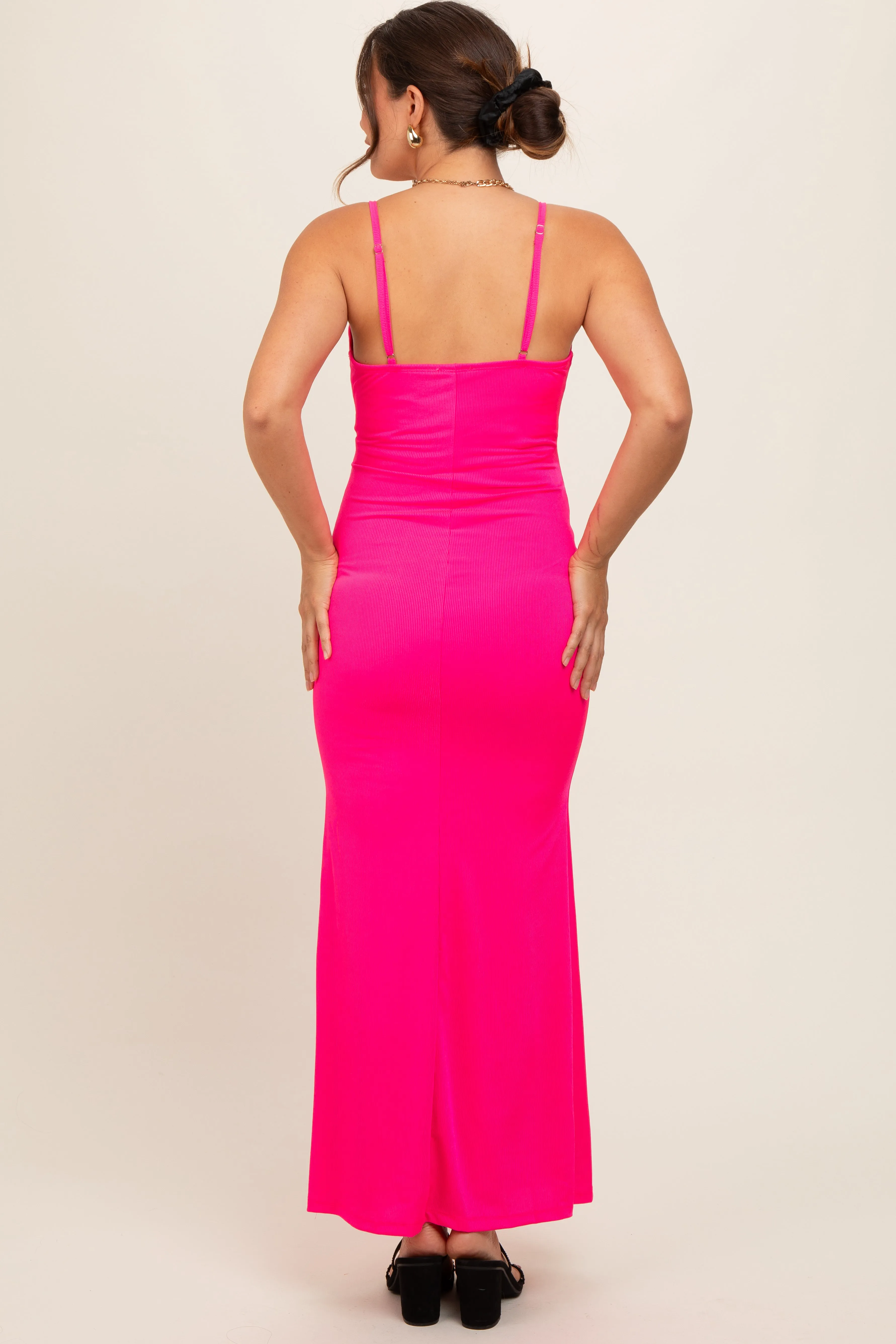 Pink Ribbed Fitted Maternity Maxi Dress sold by Pinkblush product image thumbnail 2
