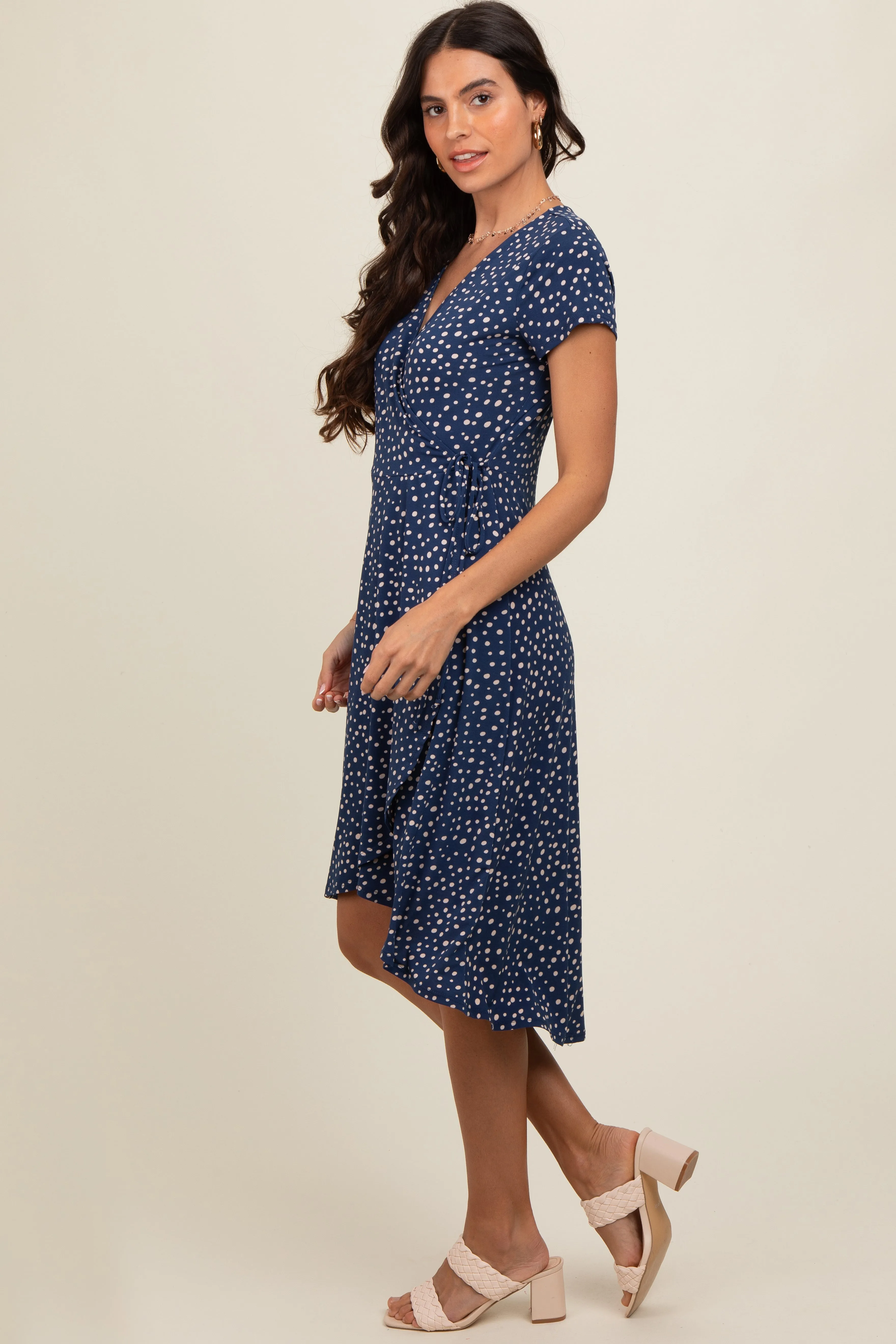 Navy Dot Print Wrap Nursing Midi Dress sold by Pinkblush product image thumbnail 3