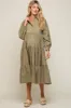 Olive Tiered Button Down Maternity Midi Dress sold by Pinkblush