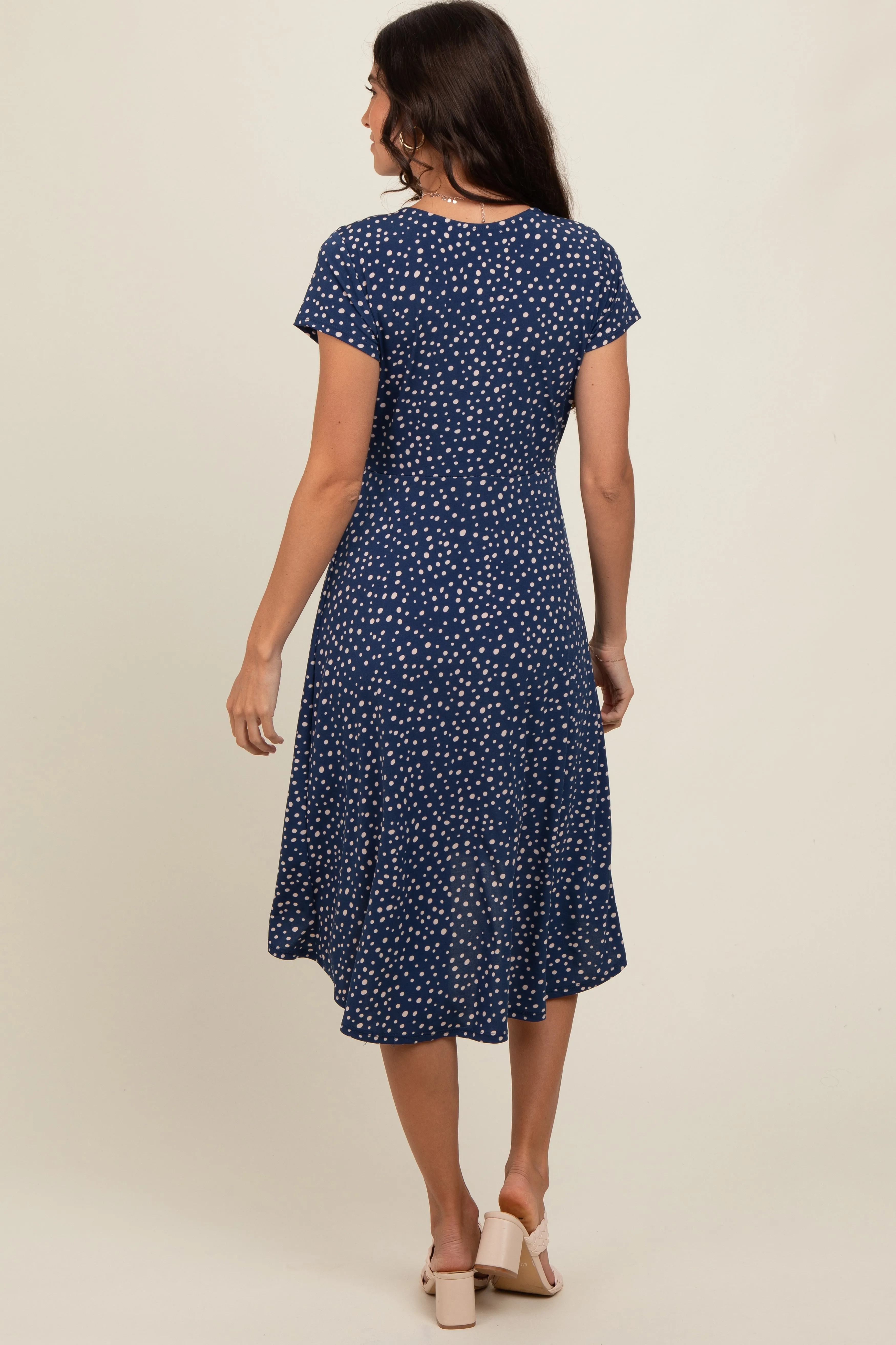 Navy Dot Print Wrap Nursing Midi Dress sold by Pinkblush product image thumbnail 4