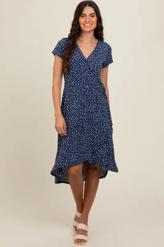 Navy Dot Print Wrap Nursing Midi Dress sold by Pinkblush