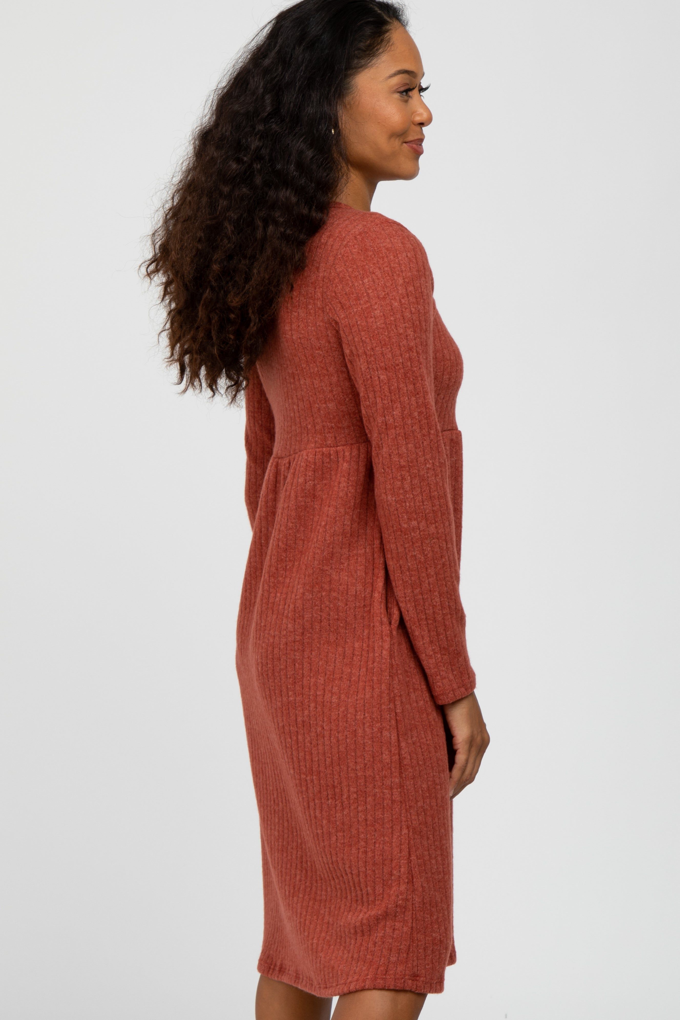 Rust Brushed Ribbed Knit Dress sold by Pinkblush product image thumbnail 3