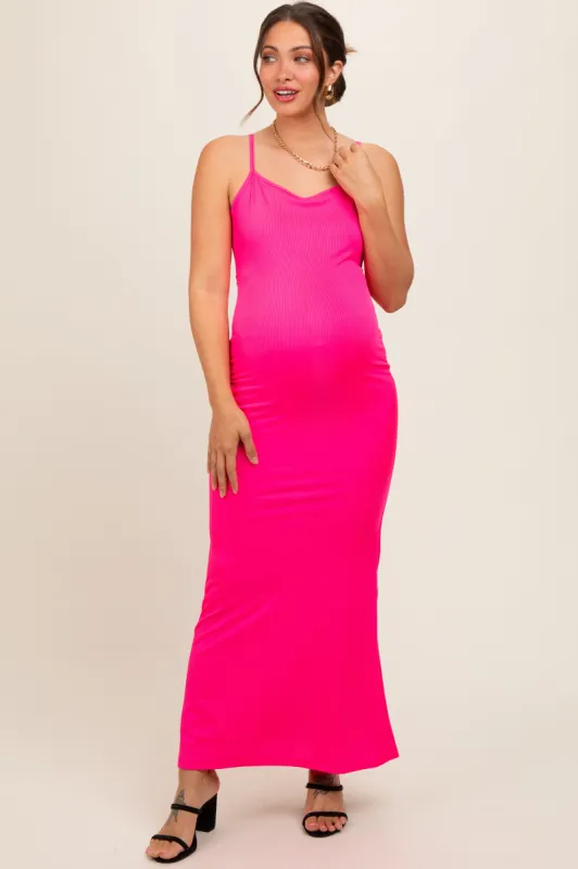Pink Ribbed Fitted Maternity Maxi Dress sold by Pinkblush