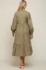 Olive Tiered Button Down Maternity Midi Dress sold by Pinkblush