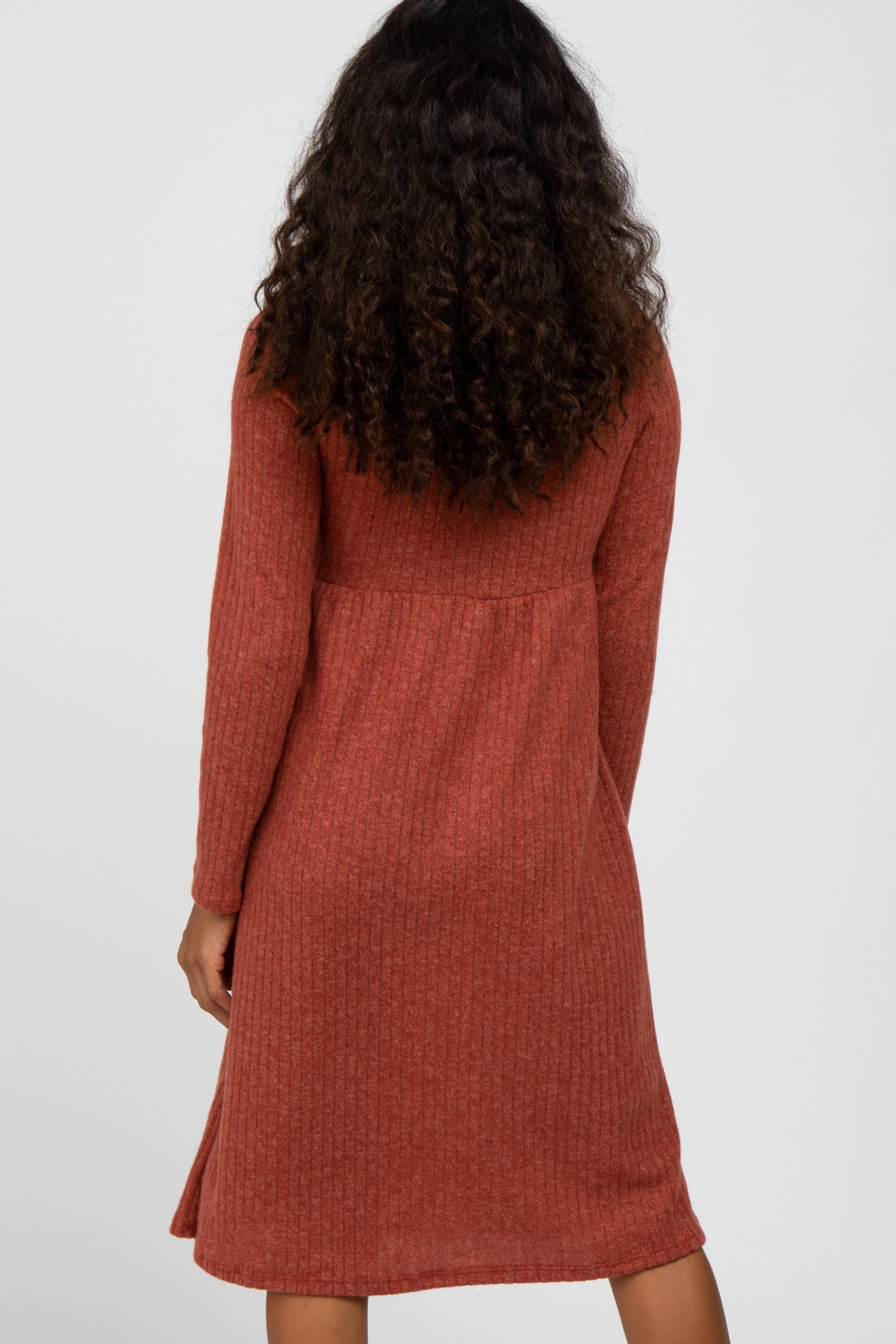 Rust Brushed Ribbed Knit Dress sold by Pinkblush product image thumbnail 4