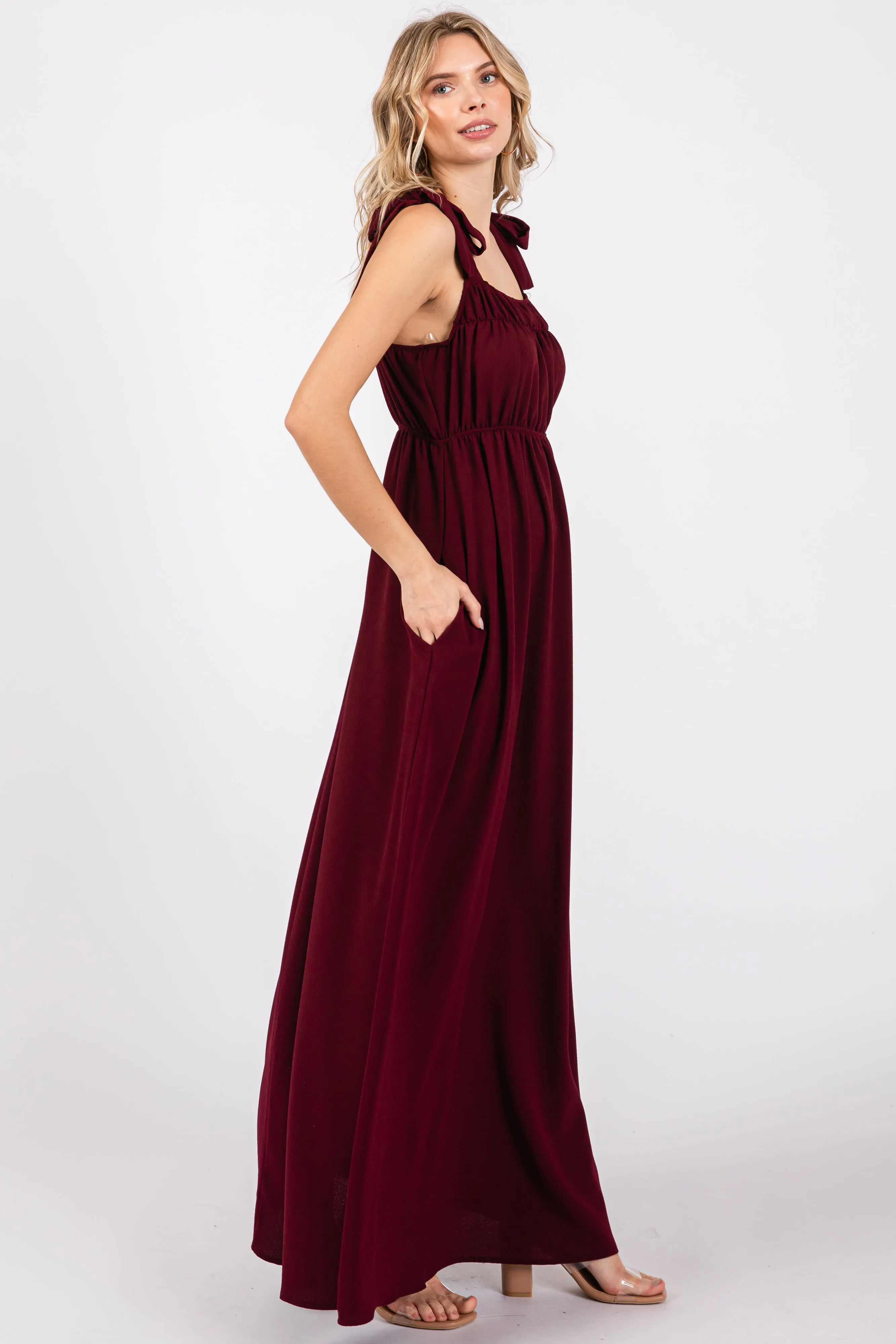 Plum Square Neck Shoulder Tie Maxi Dress sold by Pinkblush product image thumbnail 2