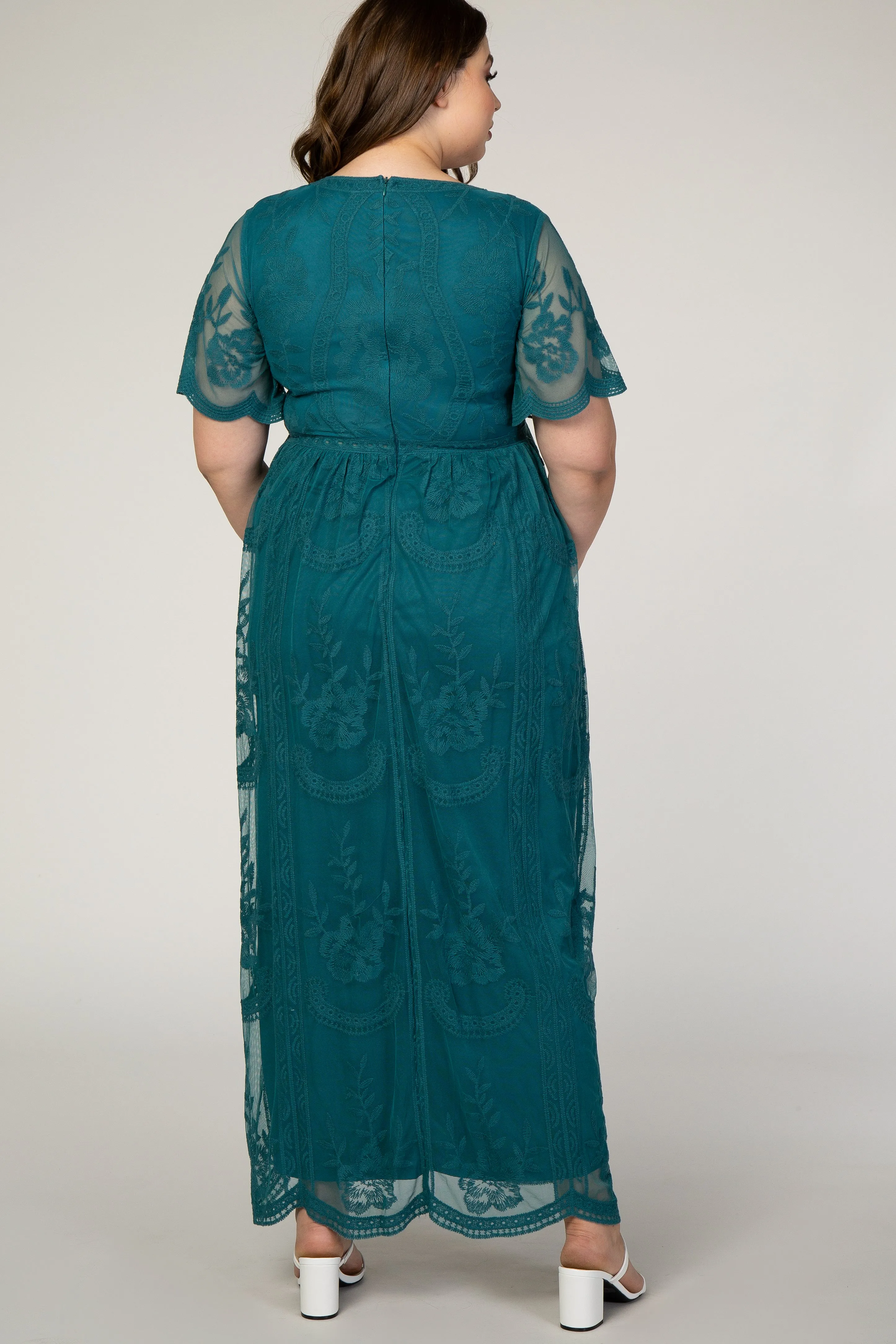 PinkBlush Teal Lace Mesh Overlay Plus Maternity Maxi Dress sold by Pinkblush product image thumbnail 3