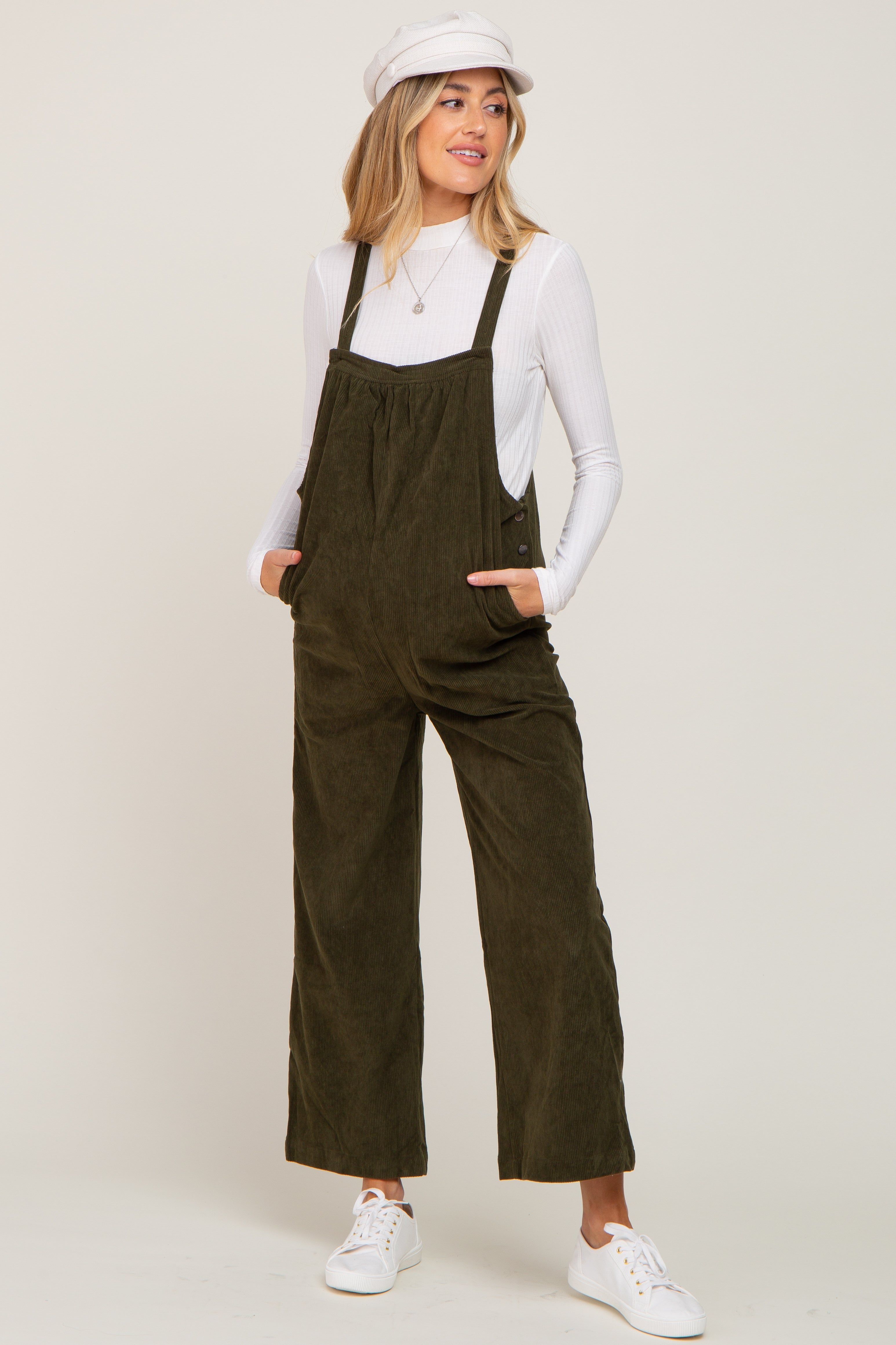 Olive Corduroy Maternity Overalls sold by Pinkblush product image thumbnail 4