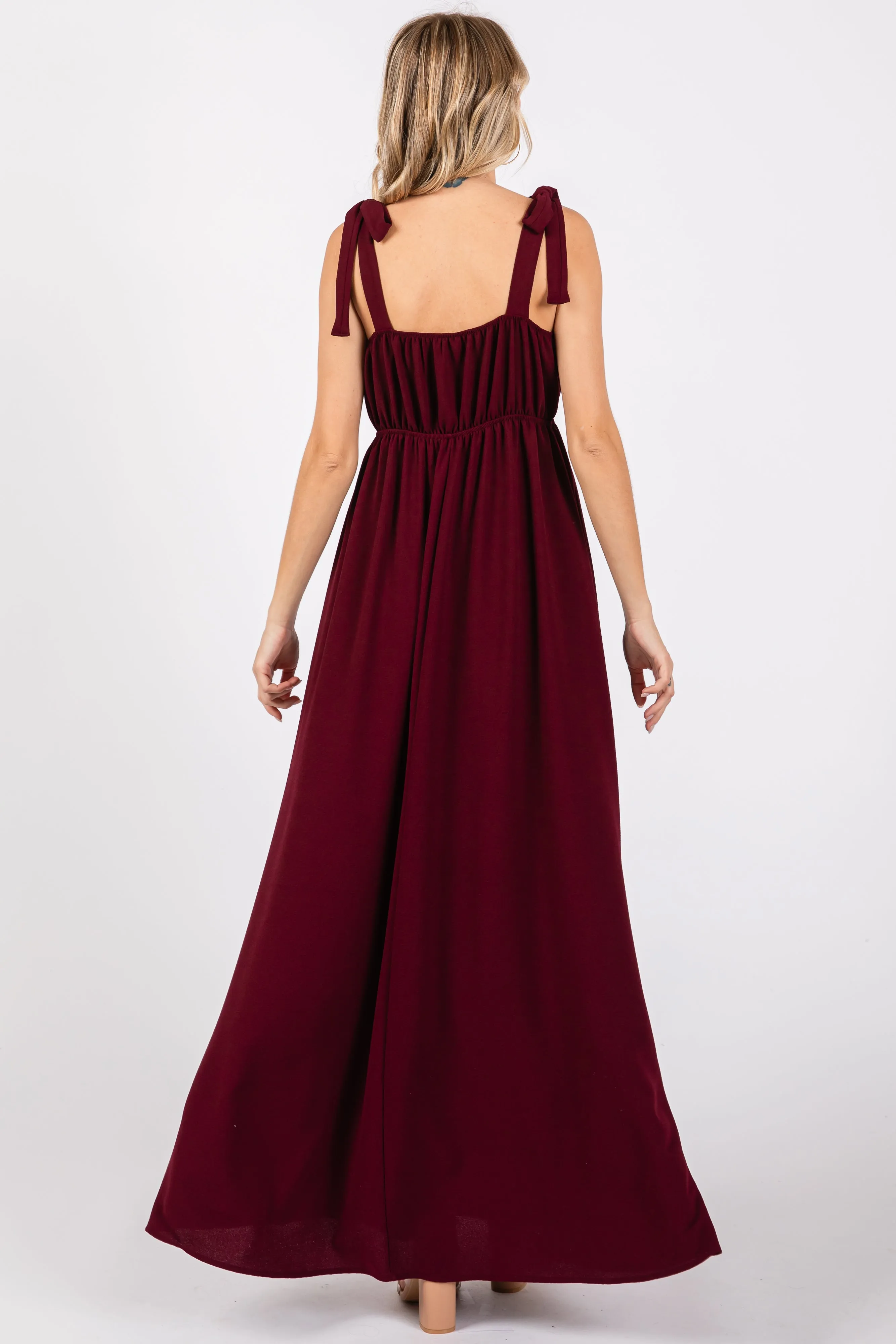 Plum Square Neck Shoulder Tie Maxi Dress sold by Pinkblush product image thumbnail 3