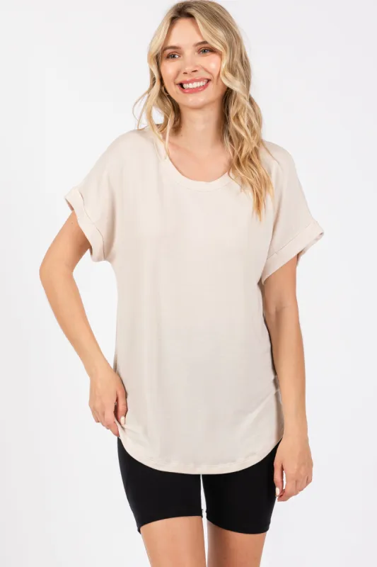 Beige Short Sleeve Terry Top sold by Pinkblush
