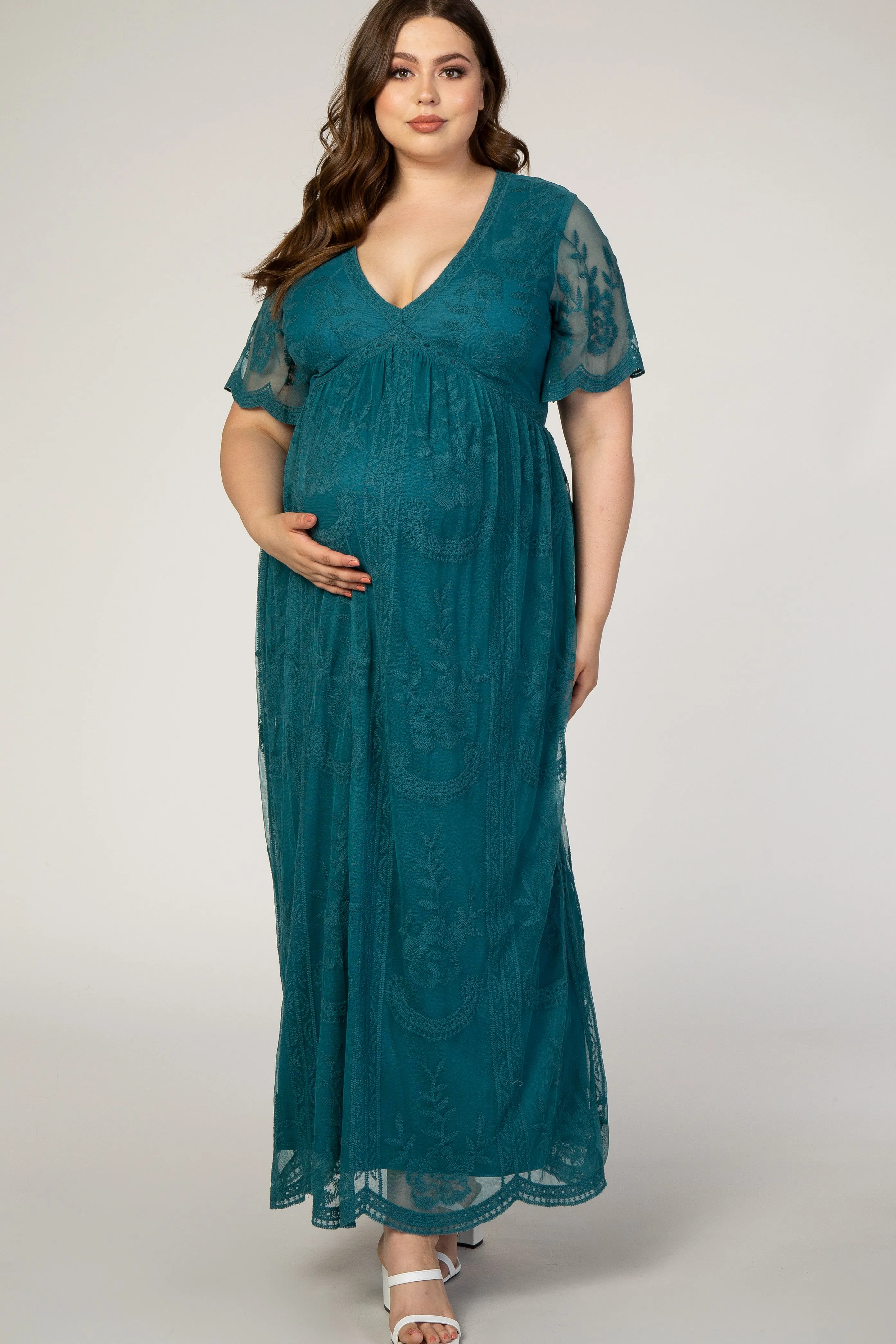 PinkBlush Teal Lace Mesh Overlay Plus Maternity Maxi Dress sold by Pinkblush product image thumbnail 4