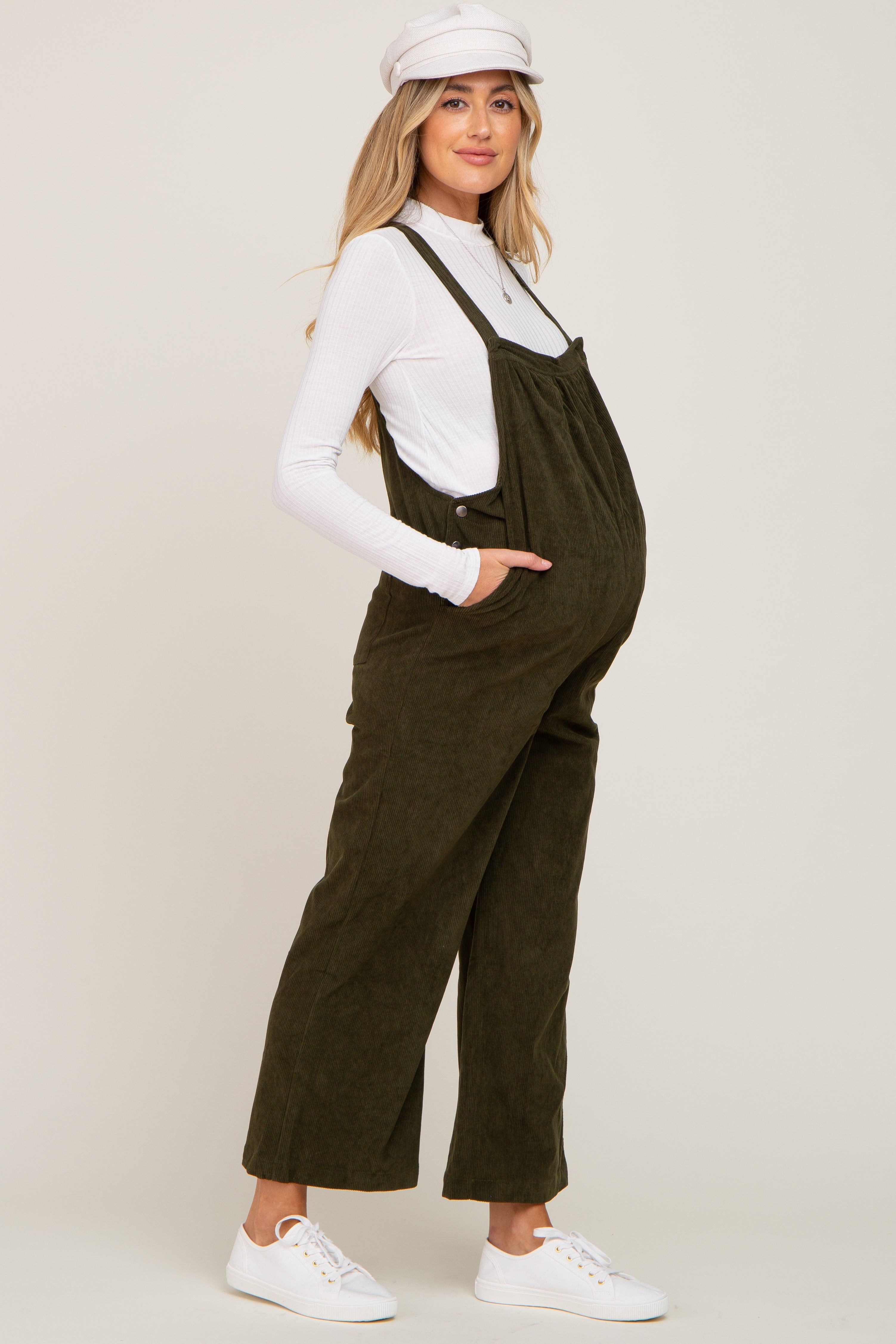 Olive Corduroy Maternity Overalls sold by Pinkblush product image thumbnail 2