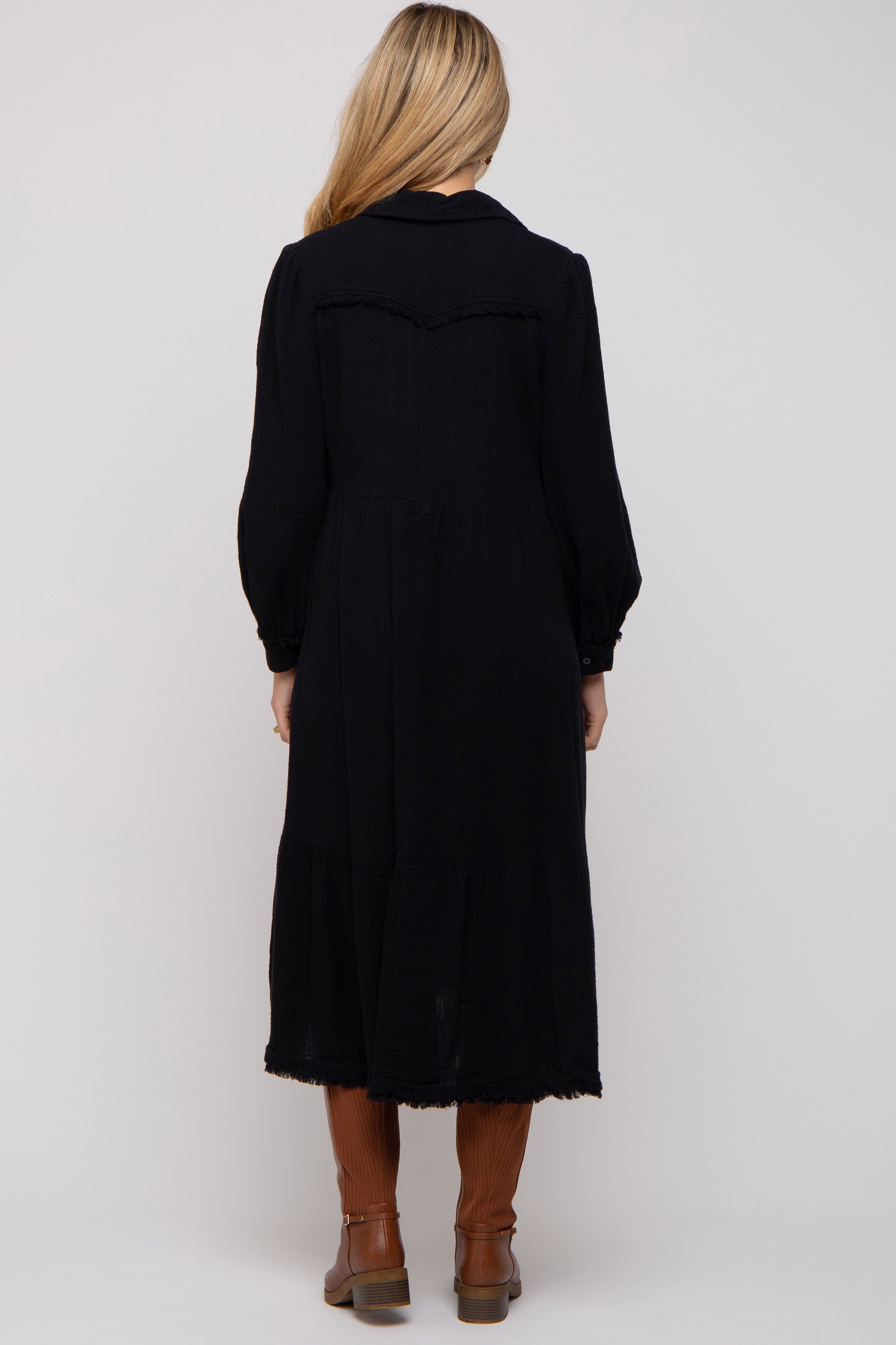 Black Fringe Maternity Midi Dress sold by Pinkblush product image thumbnail 3