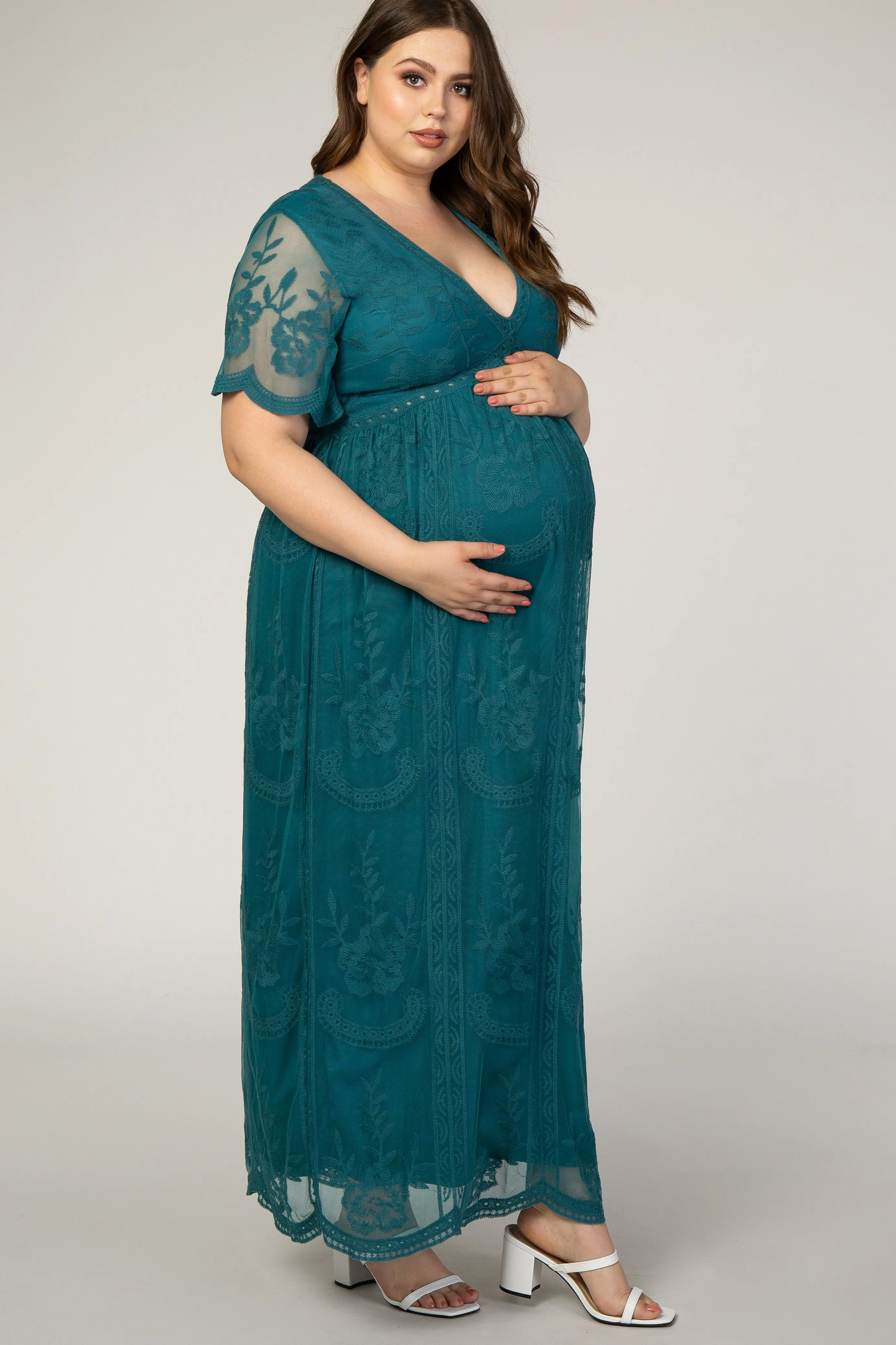 PinkBlush Teal Lace Mesh Overlay Plus Maternity Maxi Dress sold by Pinkblush product image thumbnail 2