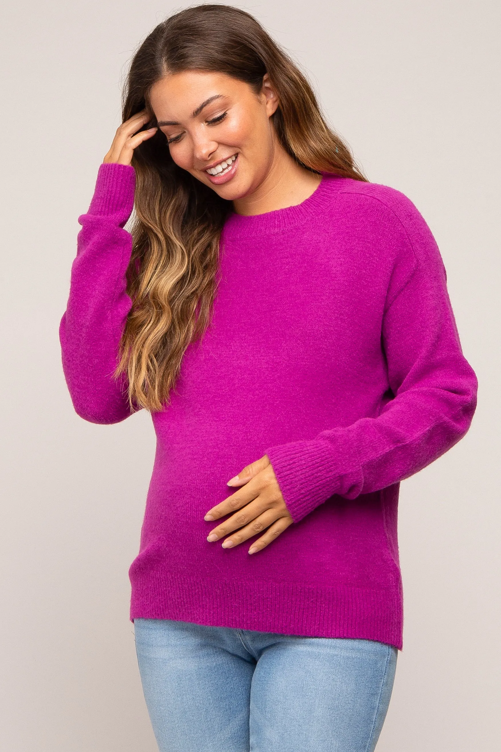 Magenta Basic Maternity Sweater sold by Pinkblush