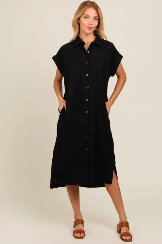 Black Corduroy Button Down Midi Dress sold by Pinkblush