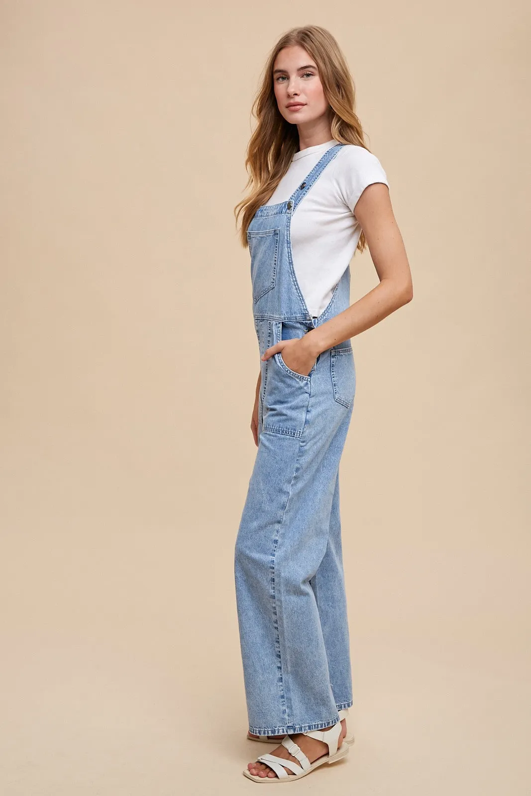 Light Denim Soft Mineral Wash Straight Wide Leg Overall Jeans sold by Pinkblush product image thumbnail 3