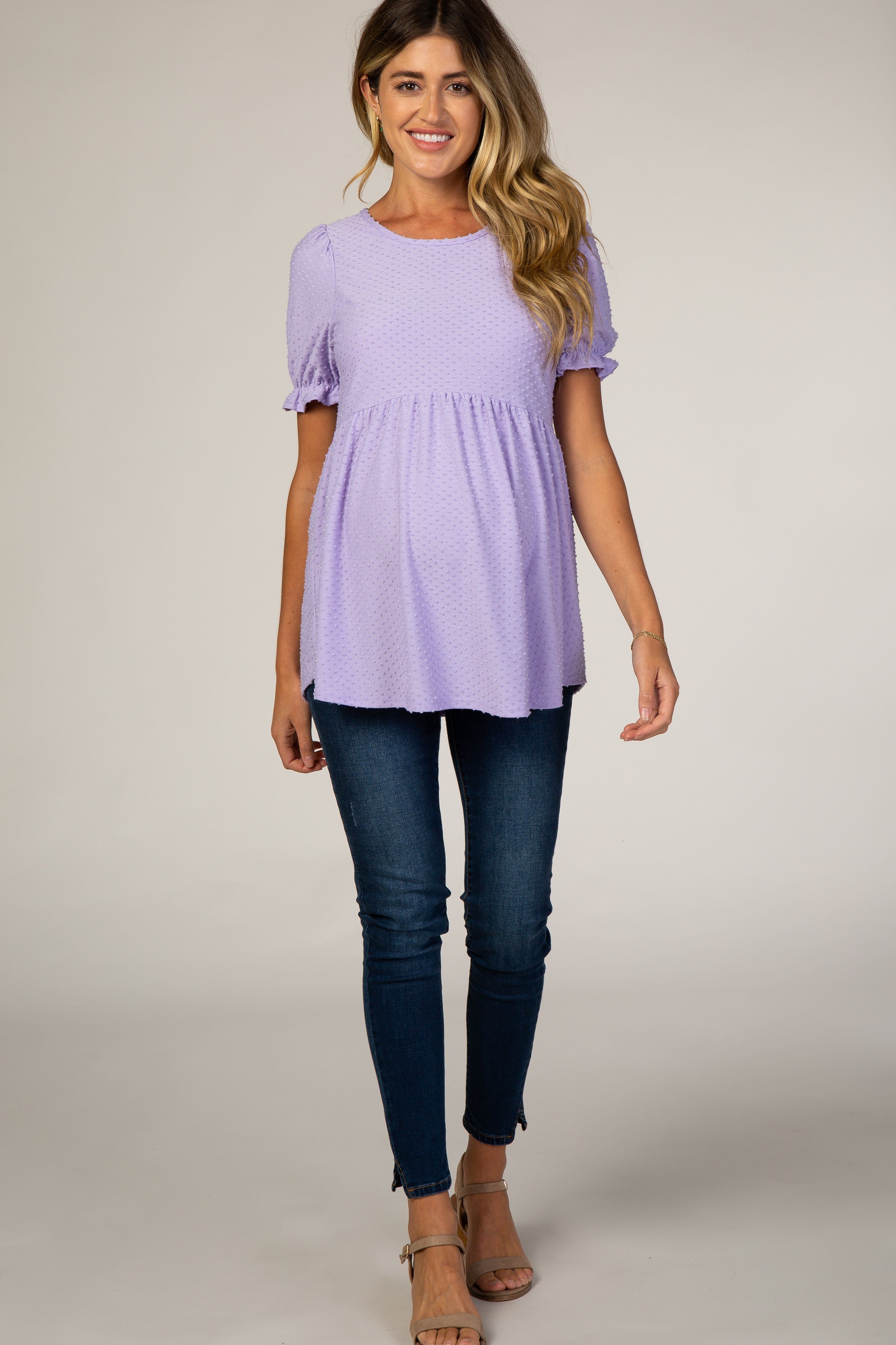 Lavender Swiss Dot Babydoll Maternity Blouse sold by Pinkblush product image thumbnail 4