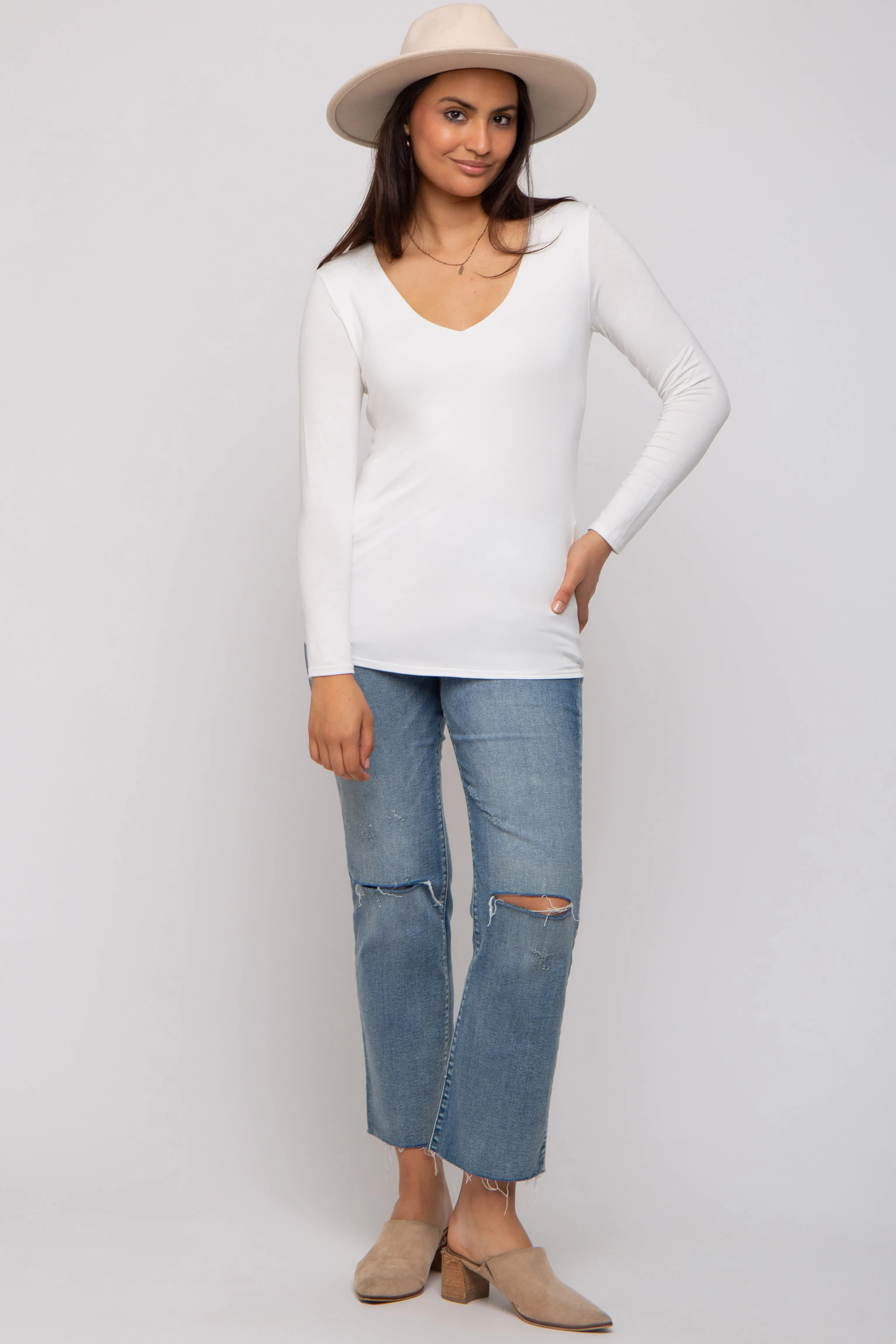 Ivory V-Neck Long Sleeve Top sold by Pinkblush product image thumbnail 4