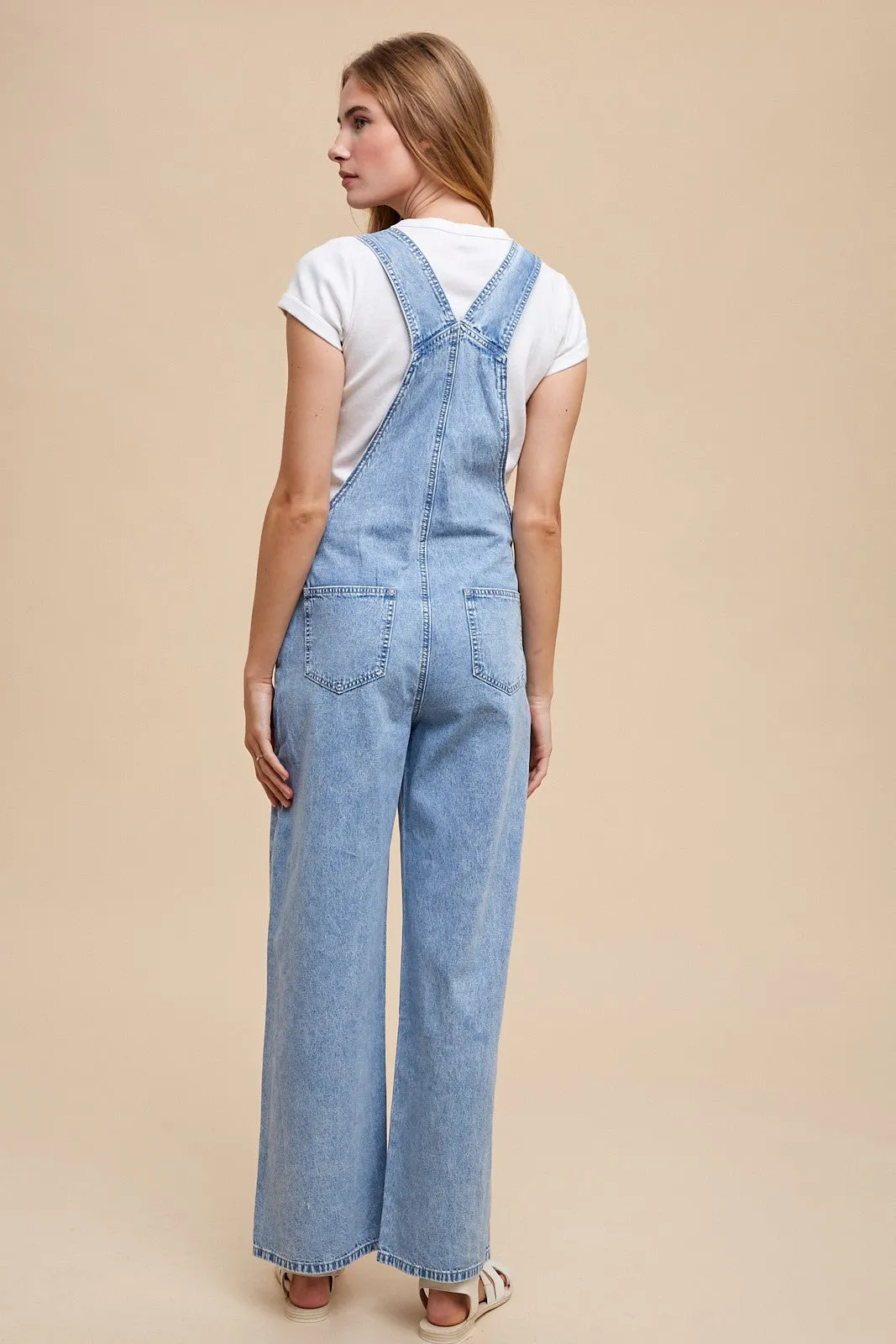 Light Denim Soft Mineral Wash Straight Wide Leg Overall Jeans sold by Pinkblush product image thumbnail 4