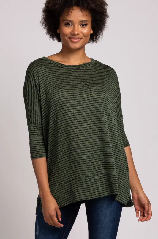Olive Striped 3/4 Sleeve Top sold by Pinkblush