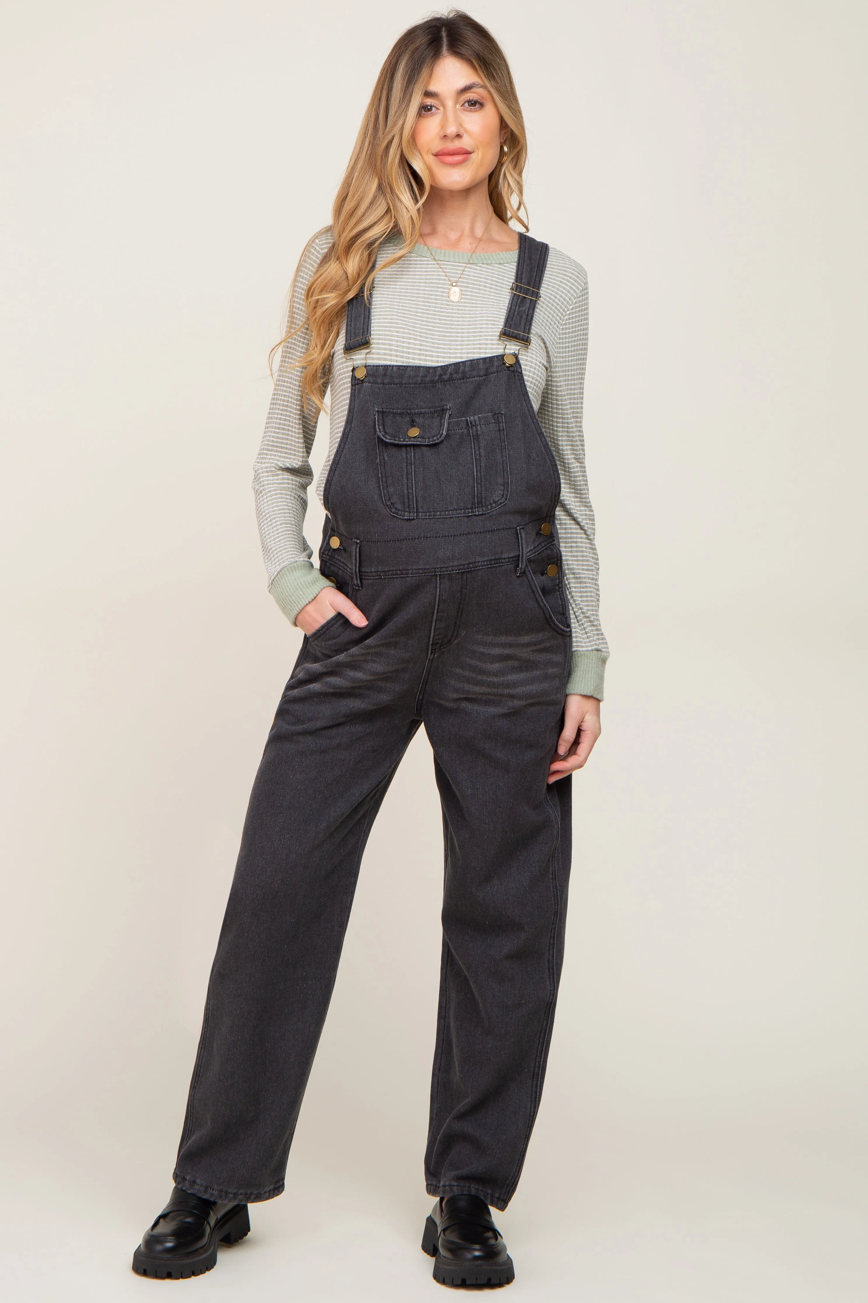 Black Denim Maternity Overalls sold by Pinkblush
