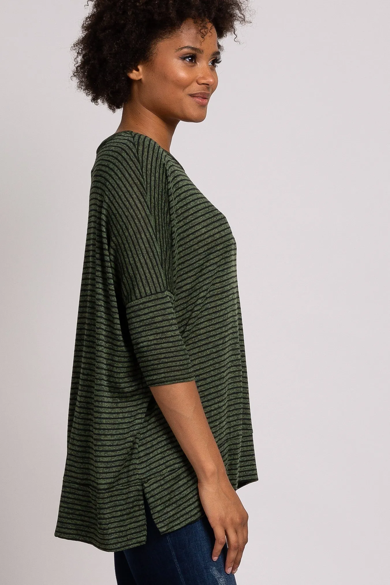 Olive Striped 3/4 Sleeve Top sold by Pinkblush product image thumbnail 2