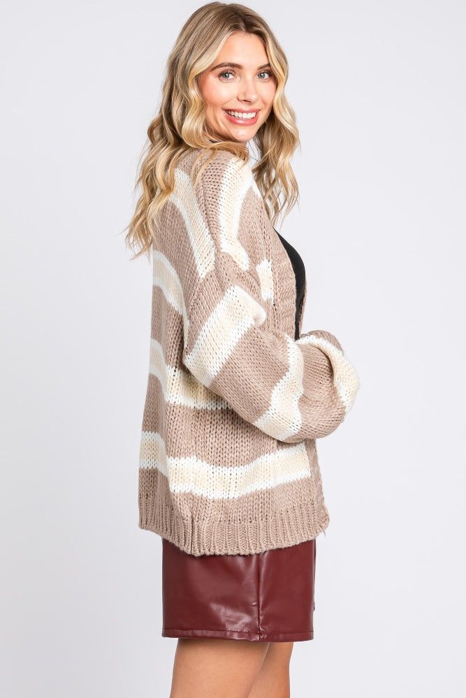 Taupe Striped Open Knit Cardigan sold by Pinkblush product image thumbnail 2