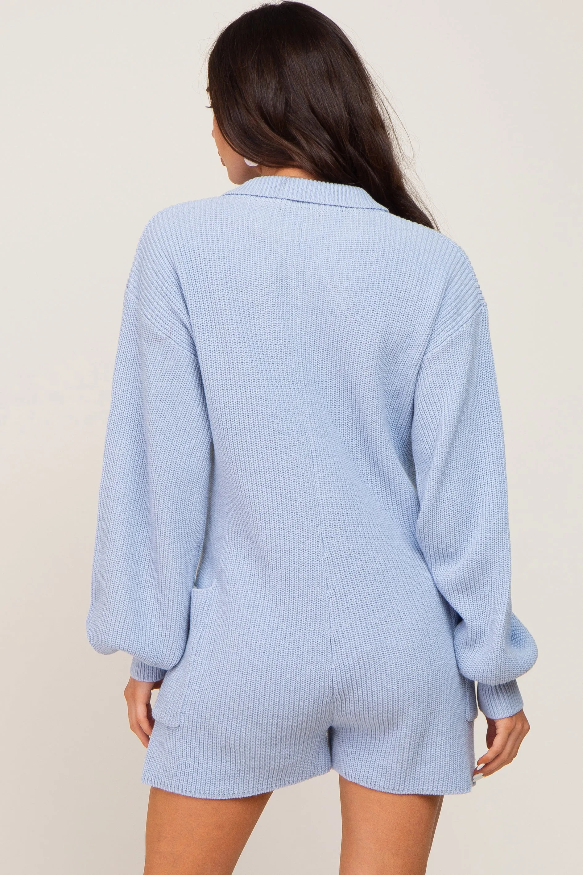 Light Blue Button Down Maternity Sweater Romper sold by Pinkblush product image thumbnail 3