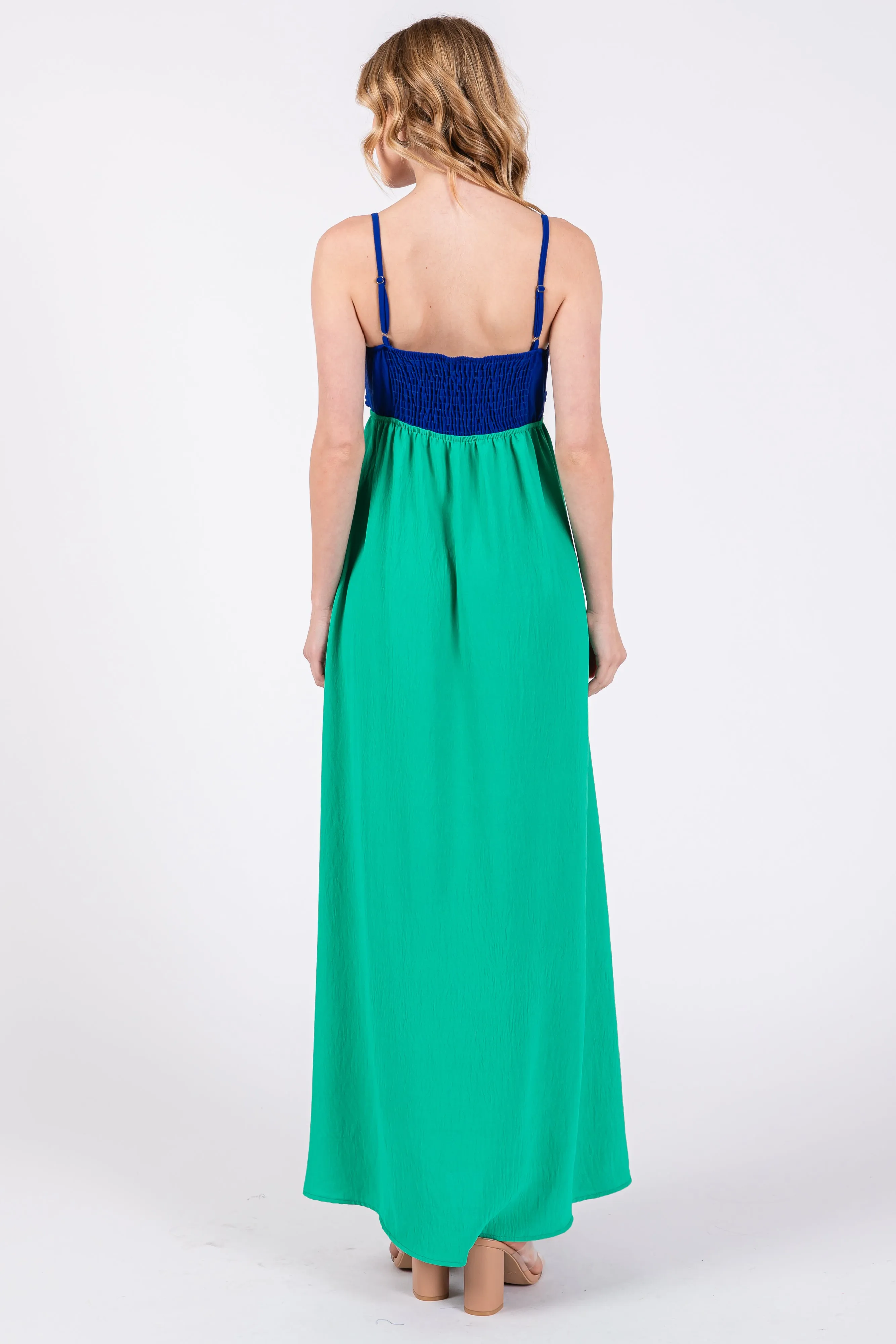Green Color Block Front Cutout Sleeveless Midi Dress sold by Pinkblush product image thumbnail 4