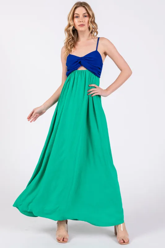 Green Color Block Front Cutout Sleeveless Midi Dress sold by Pinkblush