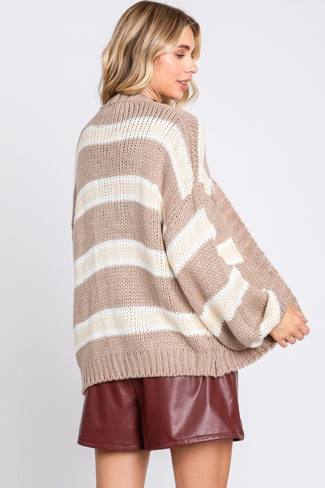 Taupe Striped Open Knit Cardigan sold by Pinkblush product image thumbnail 3