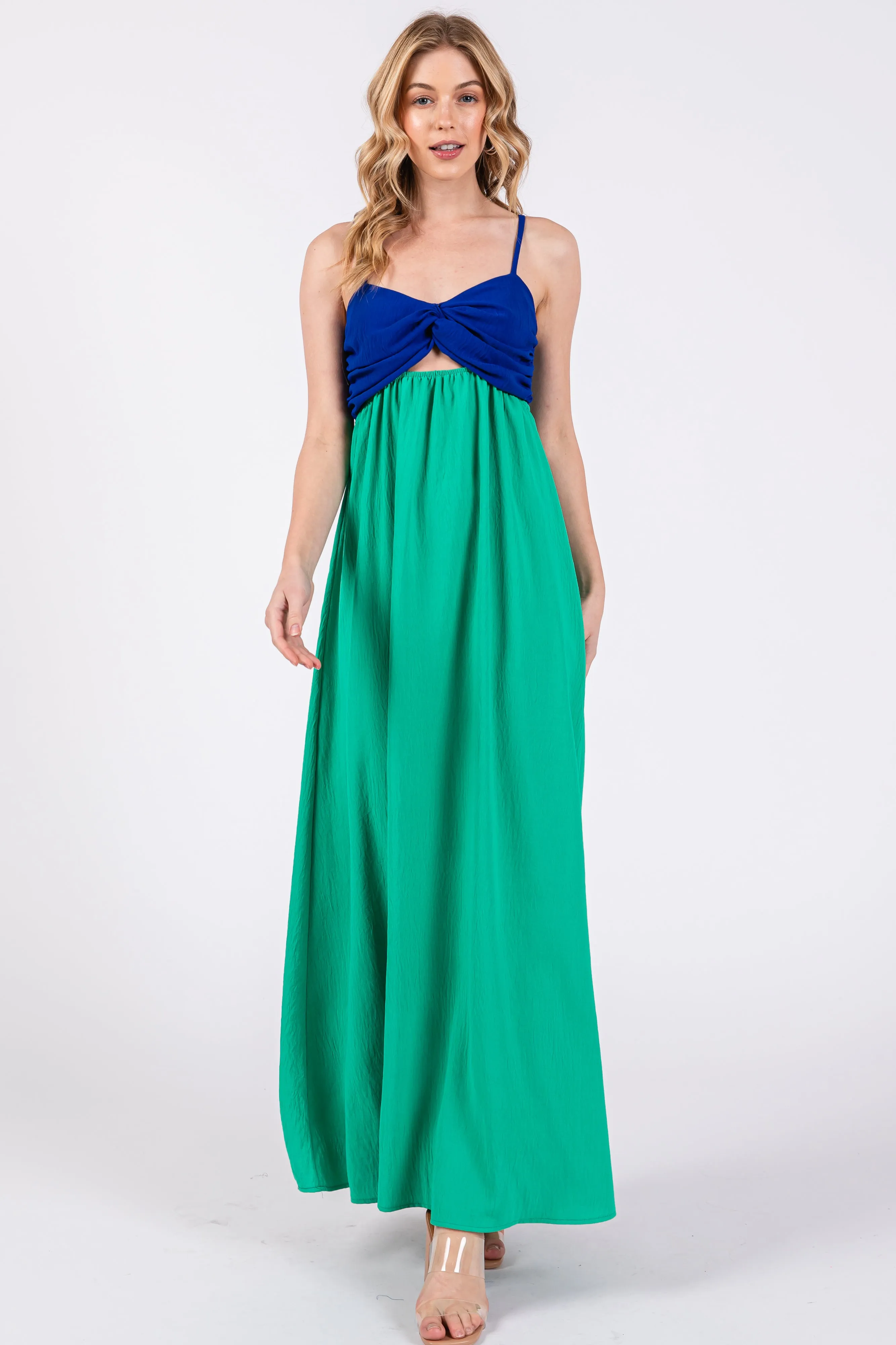 Green Color Block Front Cutout Sleeveless Midi Dress sold by Pinkblush product image thumbnail 2