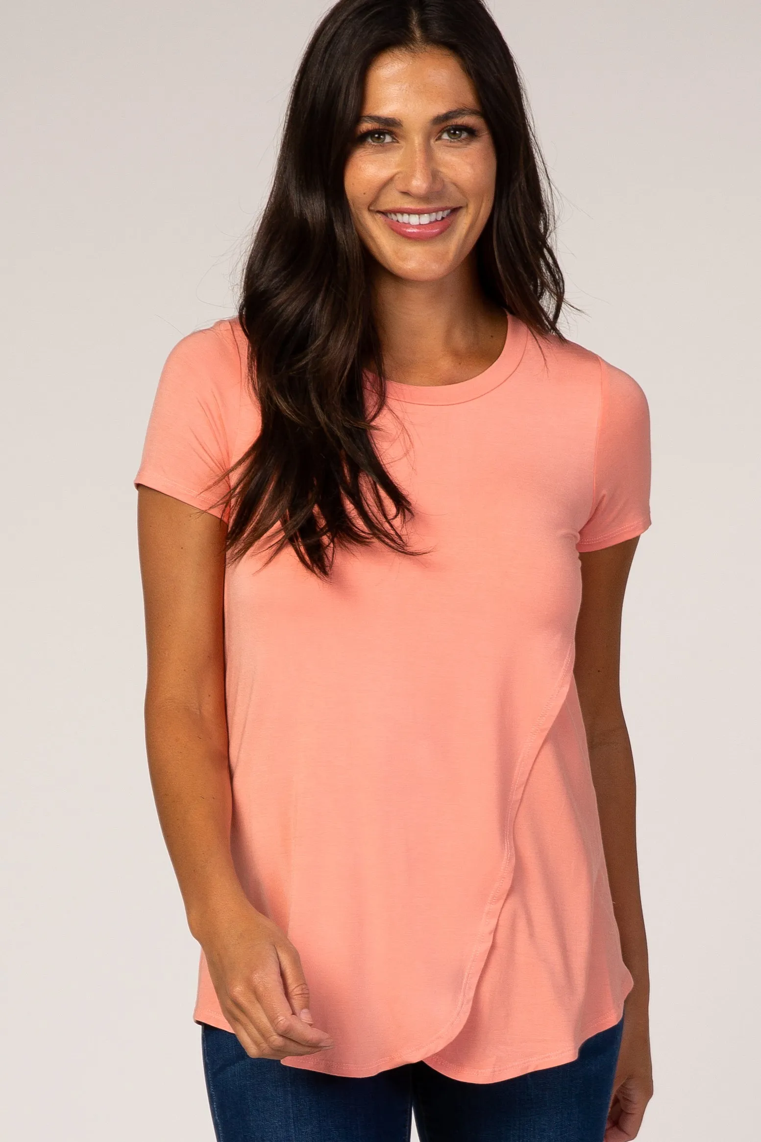 Coral Layered Wrap Front Nursing Top sold by Pinkblush