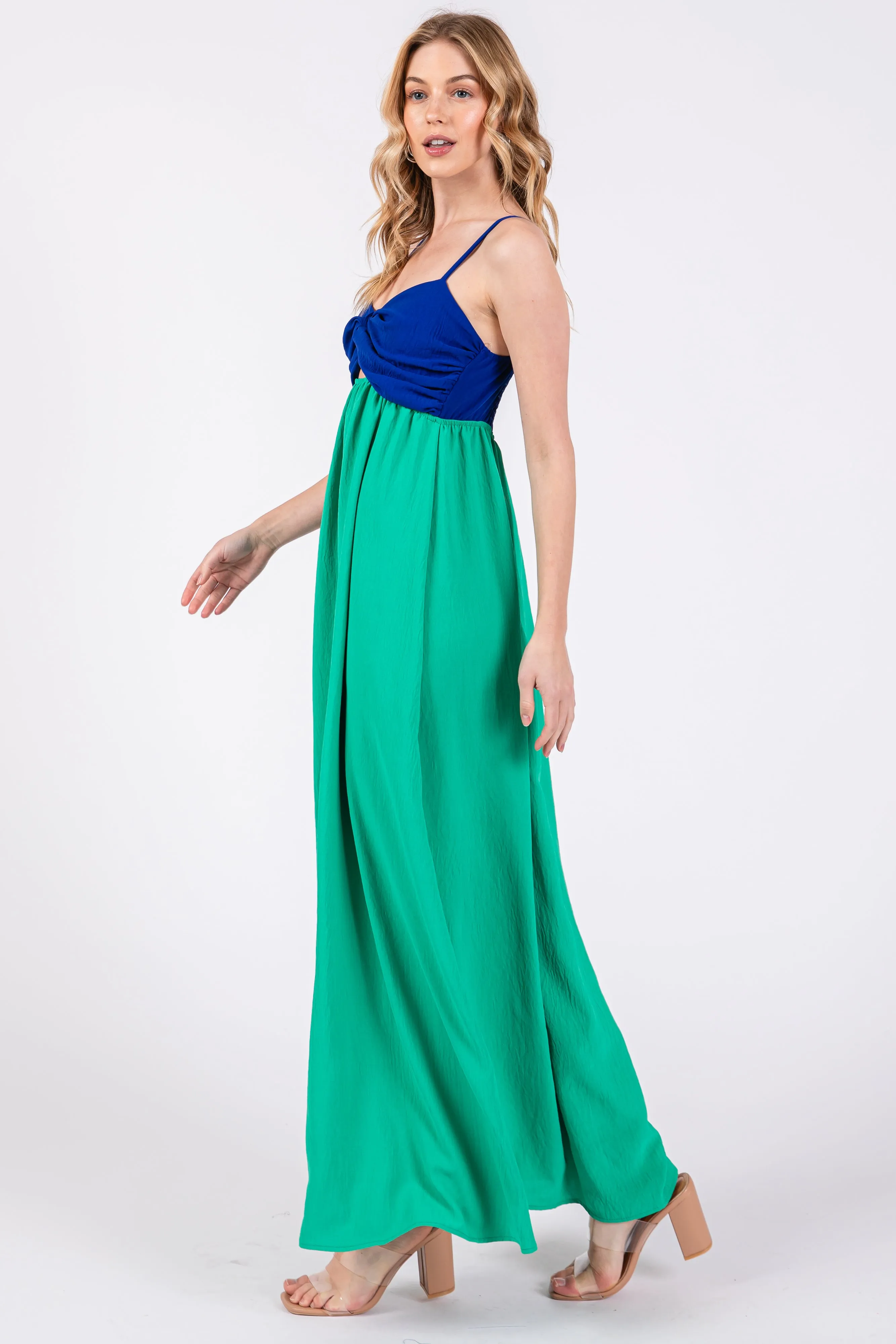 Green Color Block Front Cutout Sleeveless Midi Dress sold by Pinkblush product image thumbnail 3