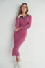 Magenta Collared Button Front Long Sleeve Midi Sweater Dress sold by Pinkblush