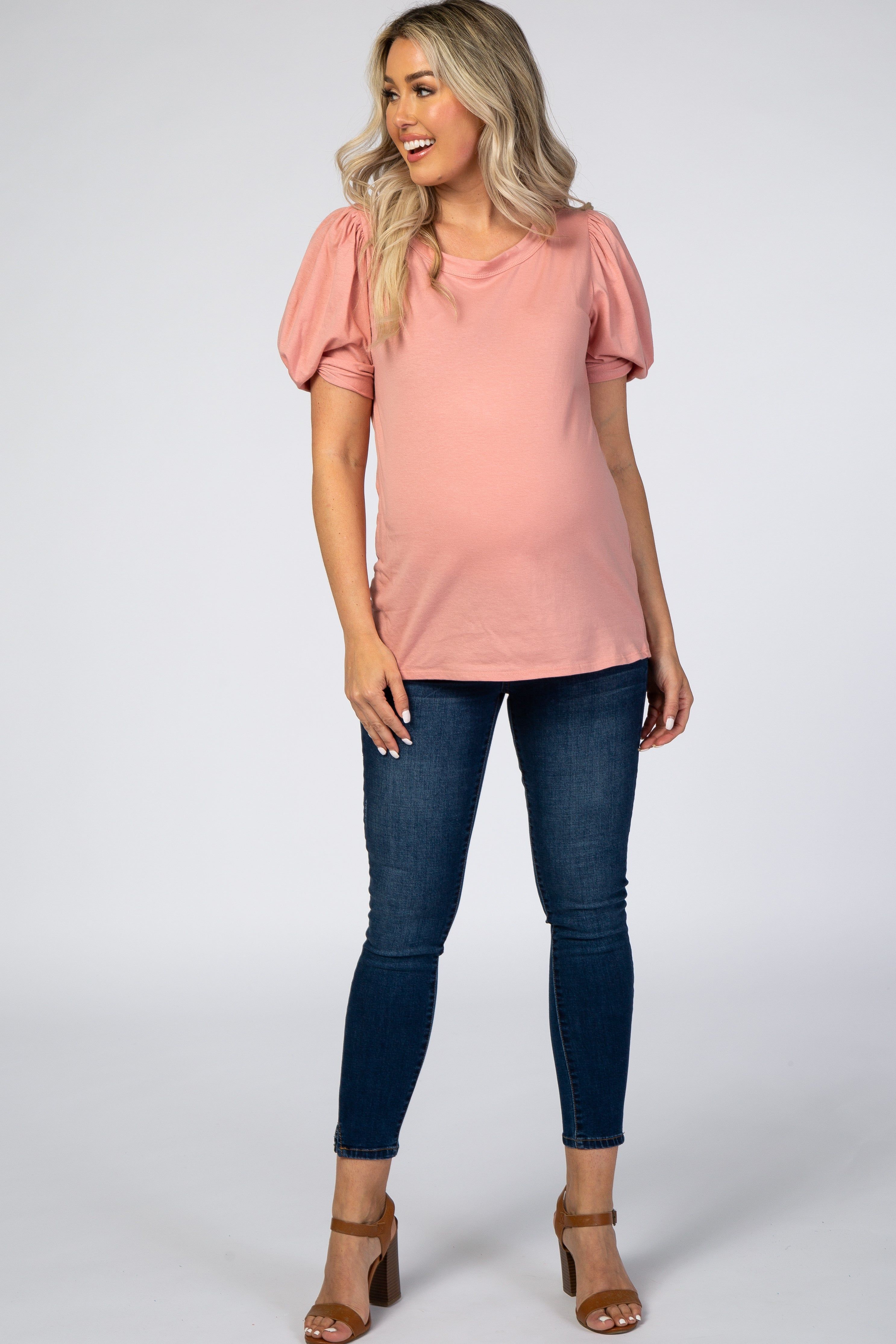 Mauve Puff Sleeve Maternity Top sold by Pinkblush product image thumbnail 4