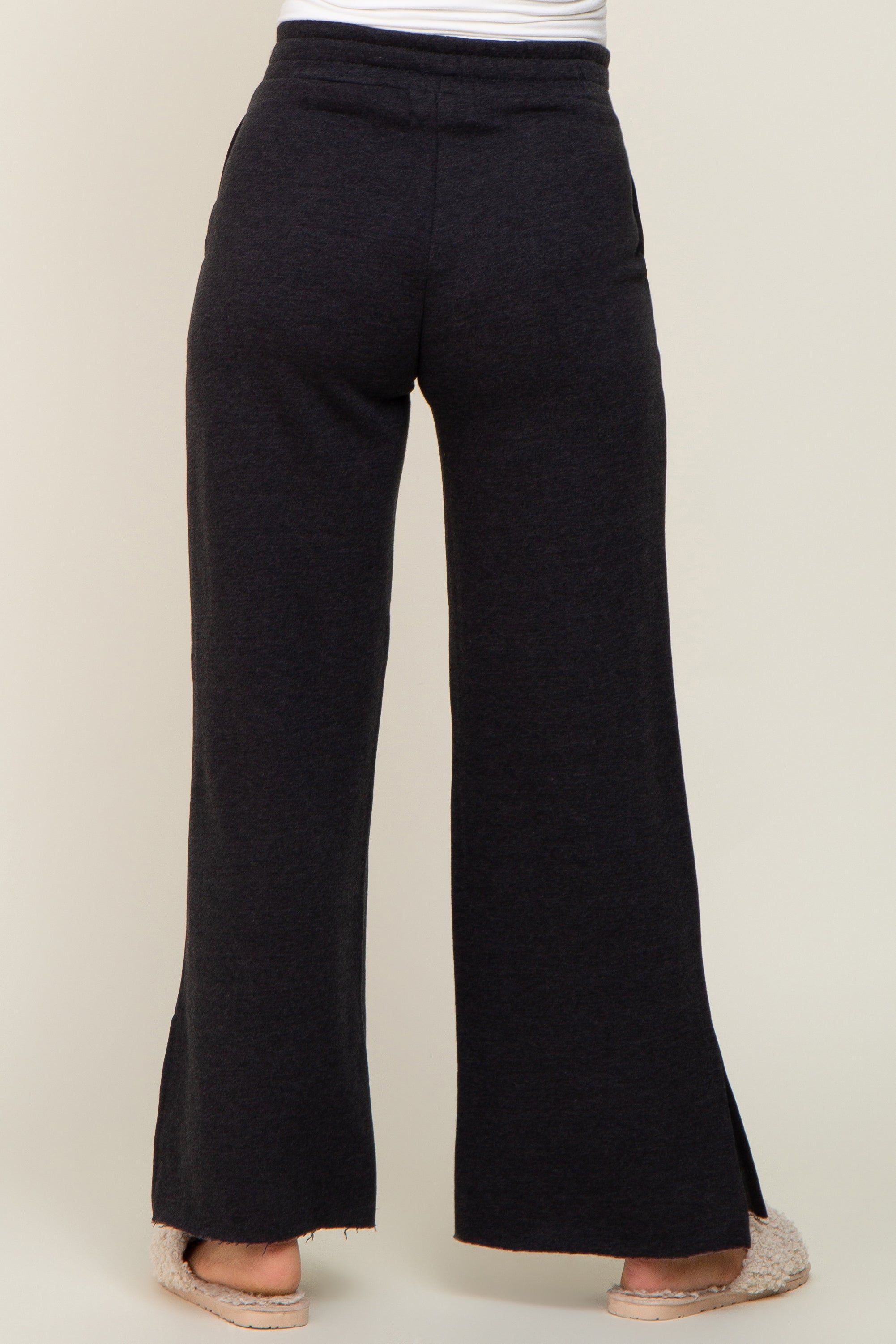 Black Soft Wide Leg Side Slit Maternity Sweatpants sold by Pinkblush product image thumbnail 4