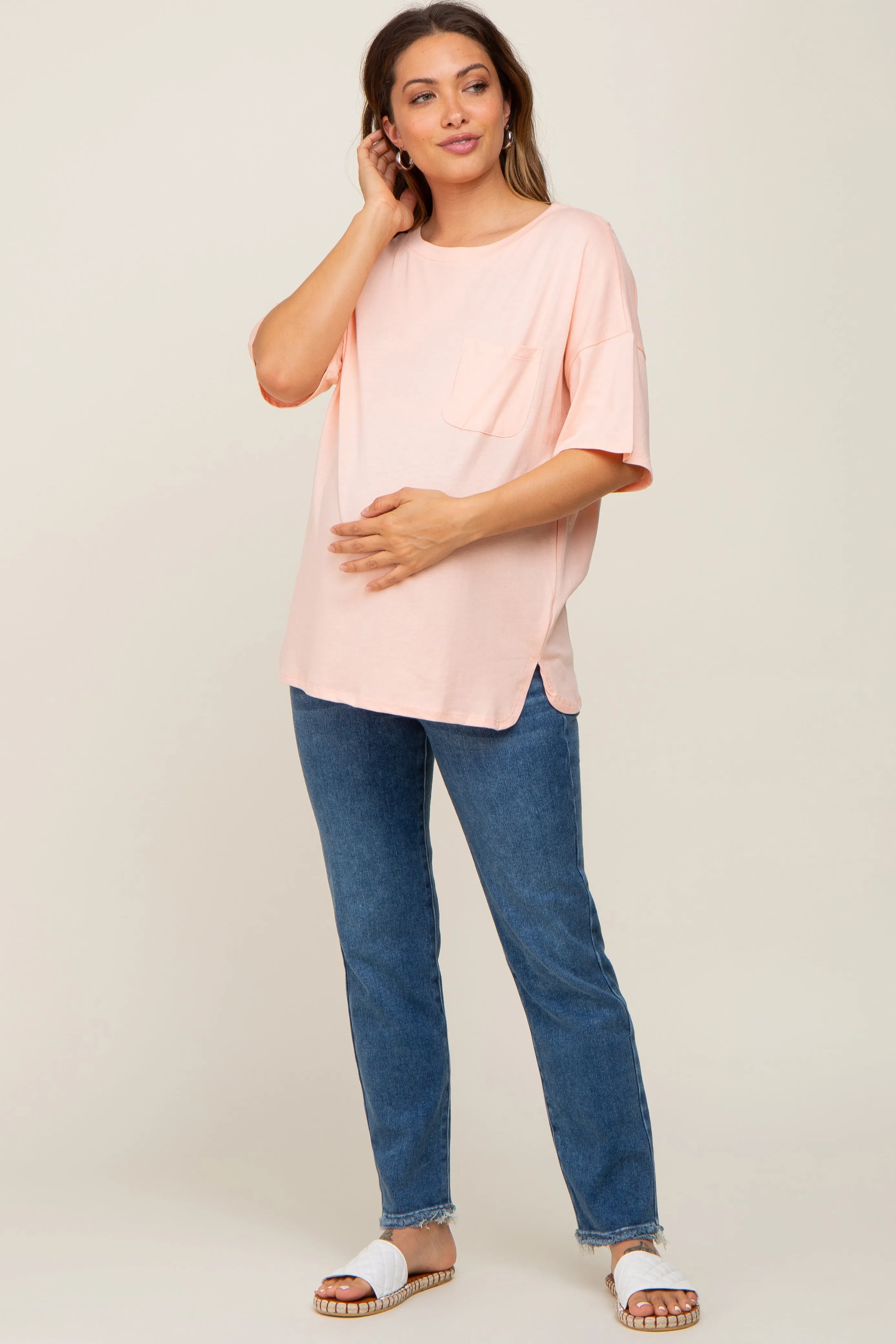 Peach Short Sleeve Pocketed Maternity Top sold by Pinkblush product image thumbnail 4