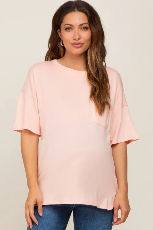 Peach Short Sleeve Pocketed Maternity Top sold by Pinkblush