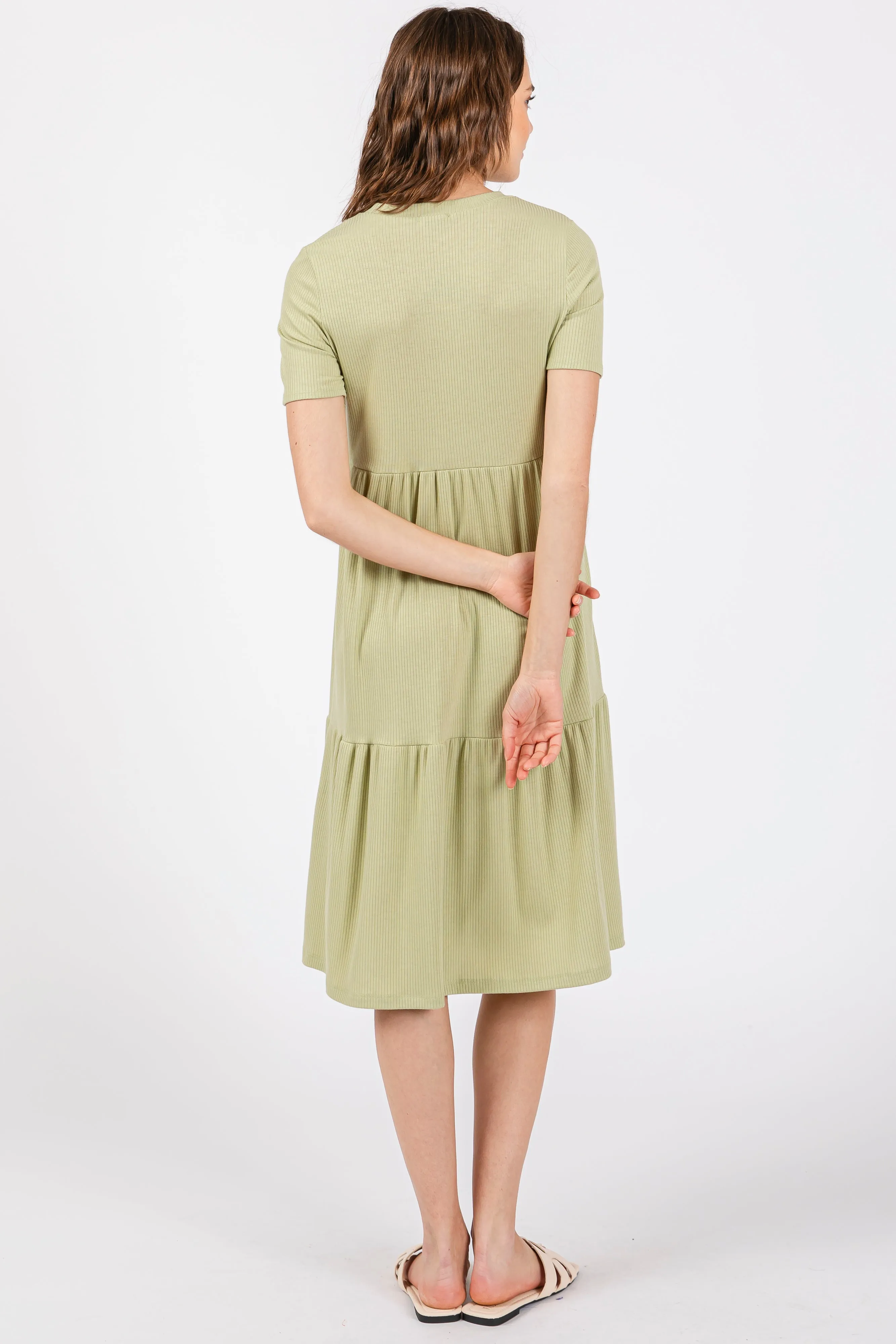 Light Olive Ribbed Tiered Midi Dress sold by Pinkblush product image thumbnail 3