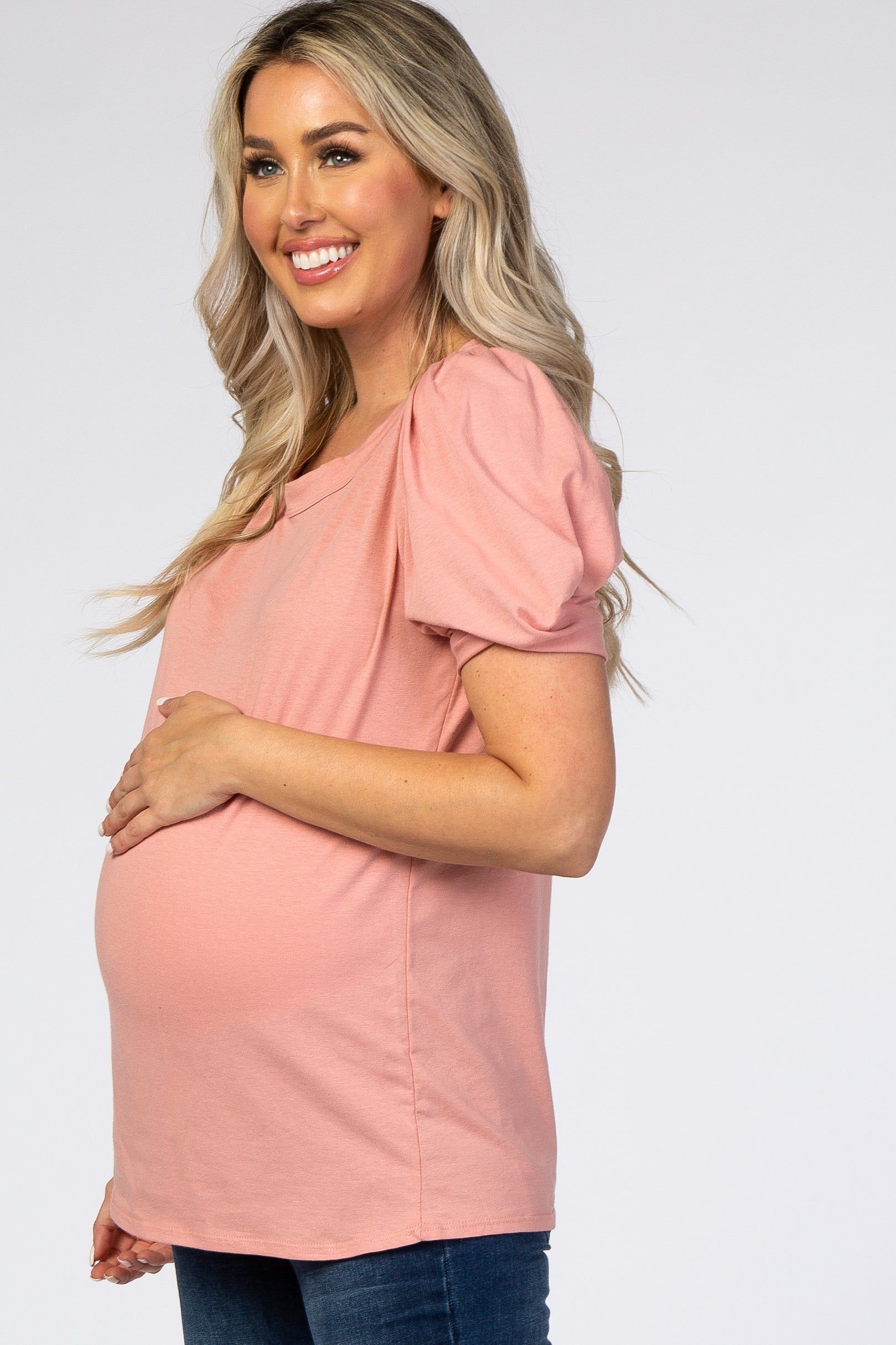 Mauve Puff Sleeve Maternity Top sold by Pinkblush product image thumbnail 2