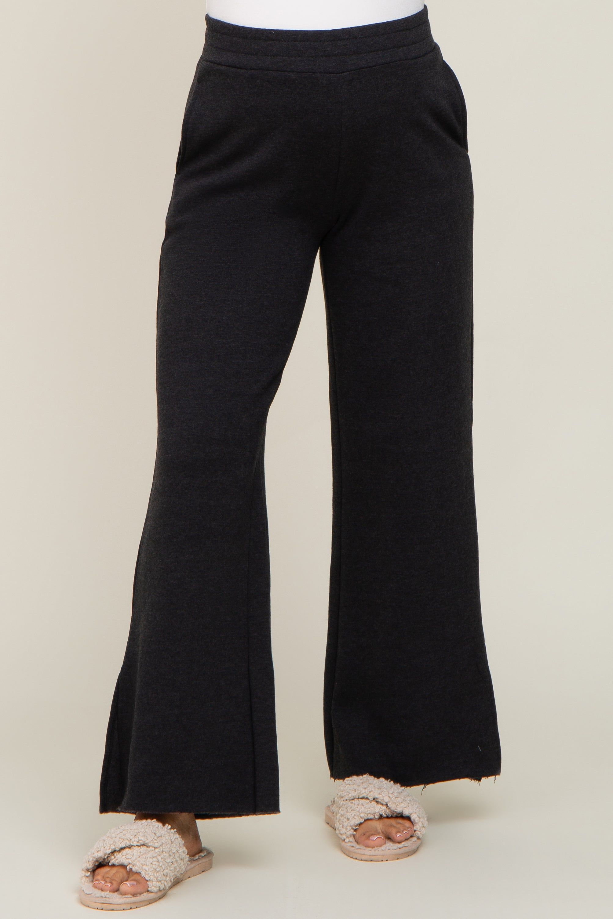 Black Soft Wide Leg Side Slit Maternity Sweatpants sold by Pinkblush product image thumbnail 2