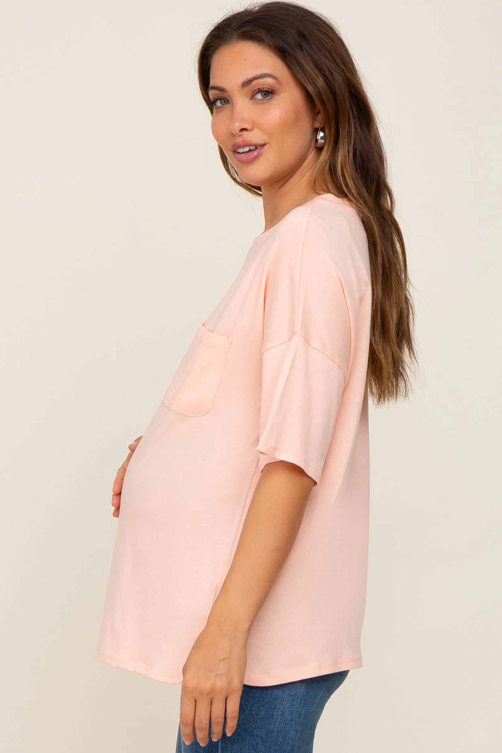Peach Short Sleeve Pocketed Maternity Top sold by Pinkblush product image thumbnail 2