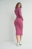 Magenta Collared Button Front Long Sleeve Midi Sweater Dress sold by Pinkblush