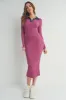 Magenta Collared Button Front Long Sleeve Midi Sweater Dress sold by Pinkblush